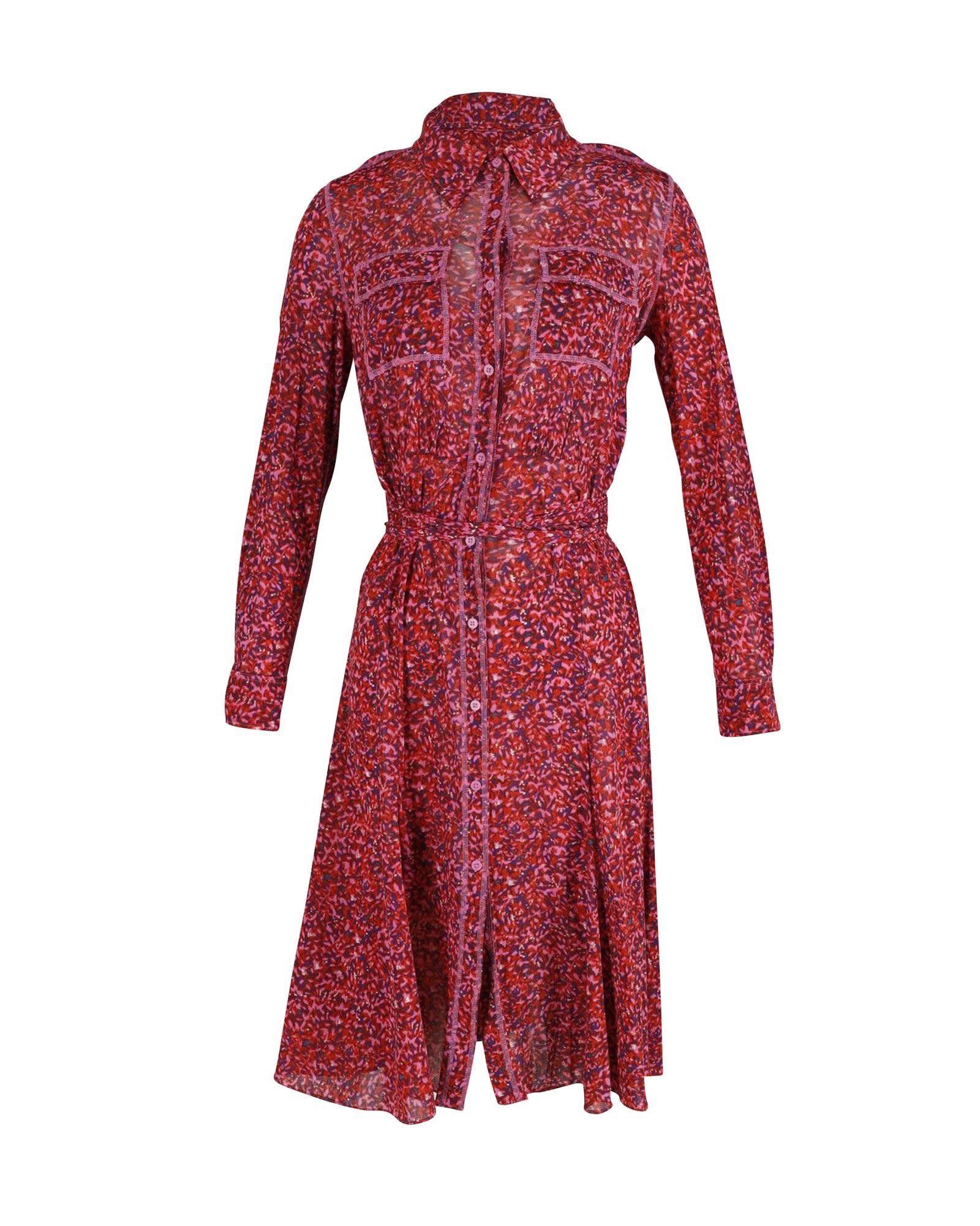 image of Diane Von Furstenberg Floral Print Shirt Midi Dress With Utilitarian Pockets In Polyester, Women's 