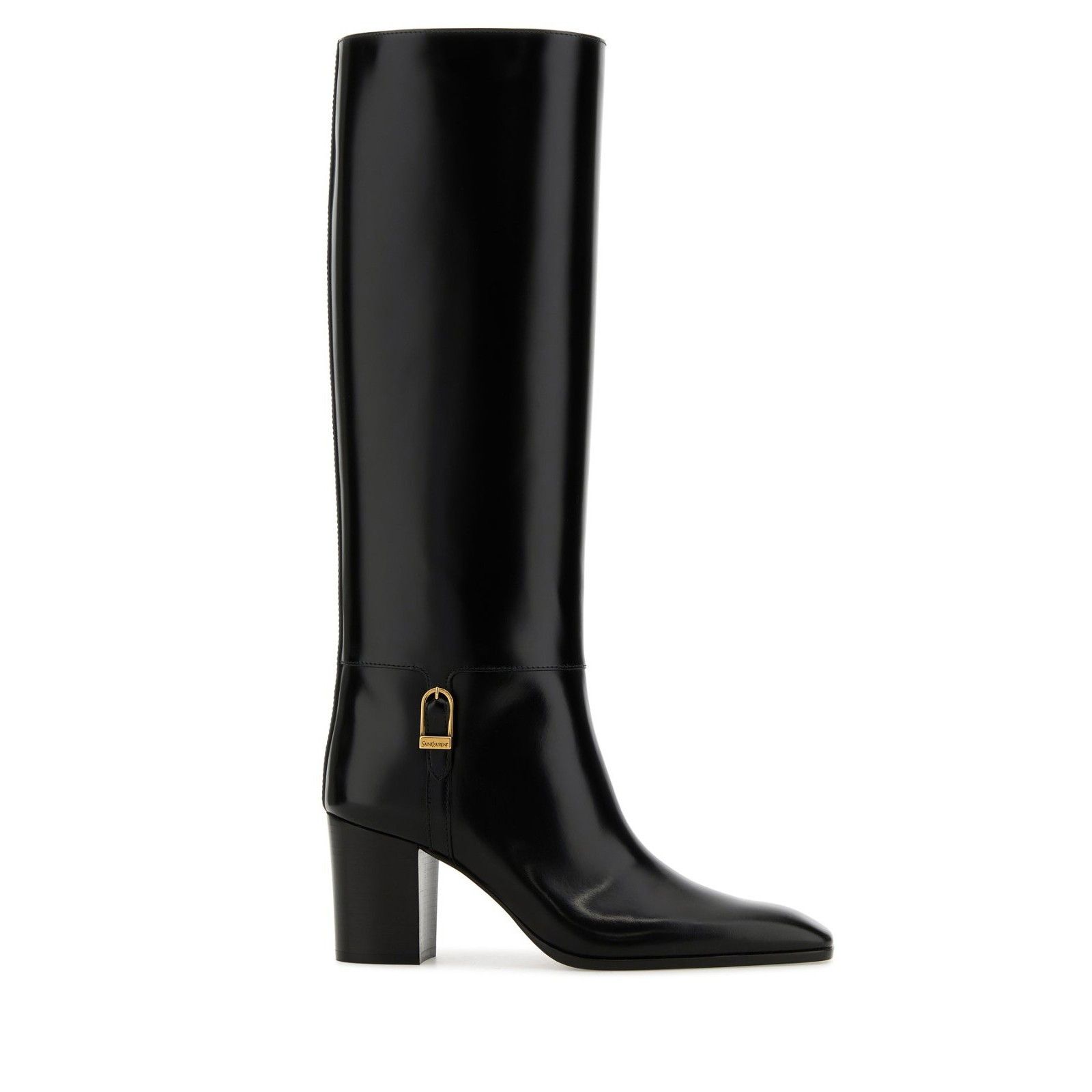 SAINT LAURENT Julia 70 Knee High Black Leather 70mm Heel Bo