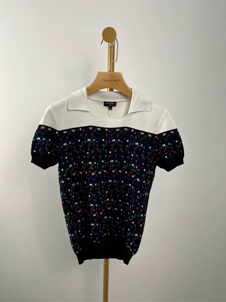 Chanel Chanel Embroidered Short Sleeve Knit Top - dmc Size US S / EU 44-46 / 1 - 1 Thumbnail