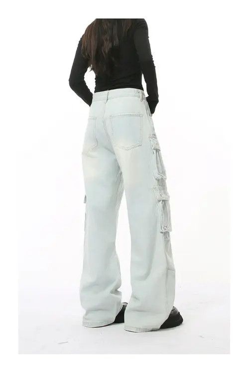 Japanese Brand × Jean Multi-pocket straight-leg wide-leg loose washed cargo jeans Size US 32 / EU 48 - 4 Thumbnail