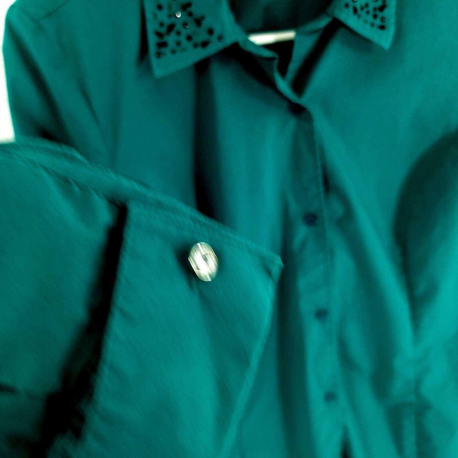 Vintage Jaclyn Smith Green Long Sleeve Buton-Up Collared Dress Shirt Size L / US 10 / IT 46 - 3 Thumbnail