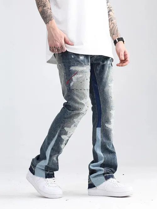 Japanese Brand × Jean Blue Speckle ink Destroyed Flared Jean Size US 33 - 3 Thumbnail