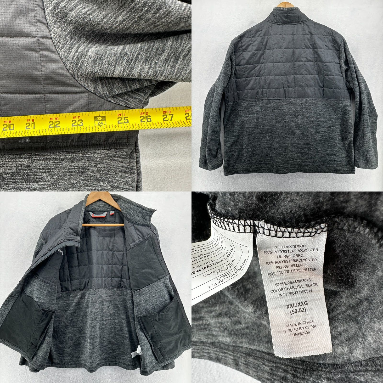 Free Country Free Country Jacket Mens 2XL Overlay Fleece Full Zip Black Gray Size US XXL / EU 58 / 5 - 8 Thumbnail