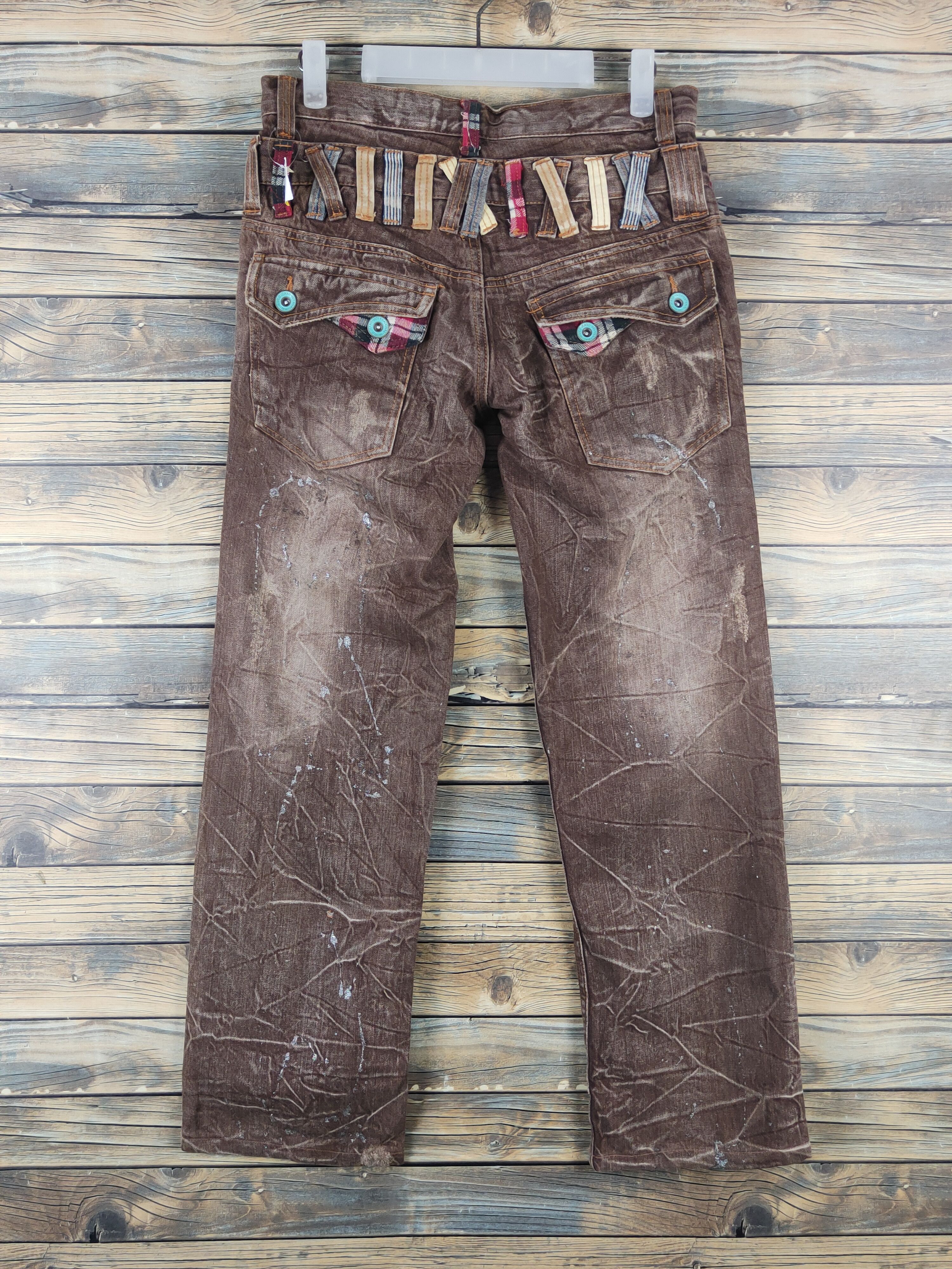 Japanese Brand DL Antlui Double waist punk Brown Ripped Jeans #763 Size US 30 / EU 46 - 7 Thumbnail
