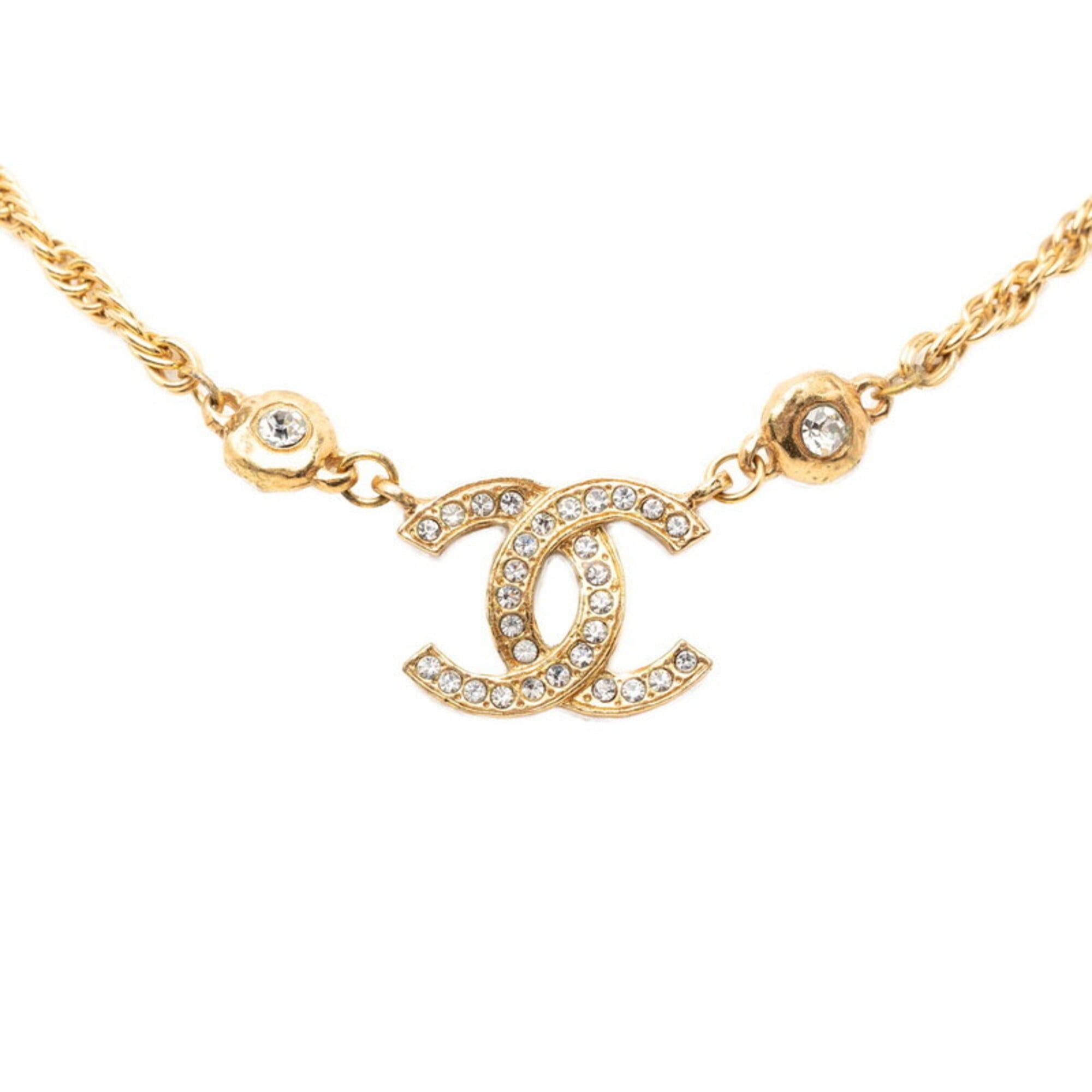 Chanel Coco Mark Rhinestone Necklace, Gold Plated, Women's CHANEL
