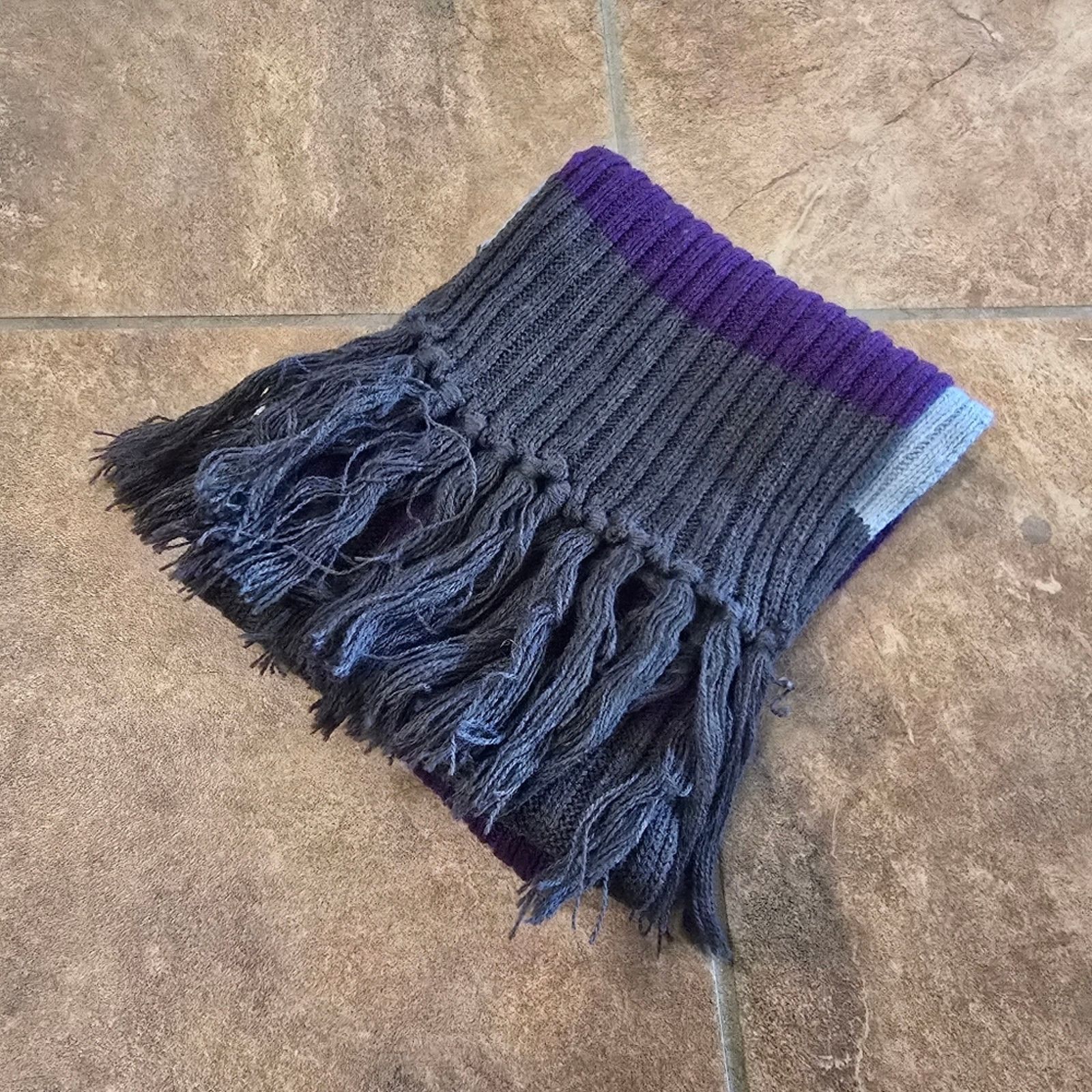 Other Grey Violet Colorblock Fringed Scarf Size ONE SIZE - 2 Thumbnail