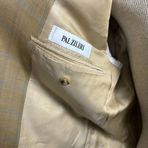Pal Zileri Pal Zileri Beige Blue Windowpane Wool Blazer Men’s Size 52 I Size 42R - 7 Thumbnail
