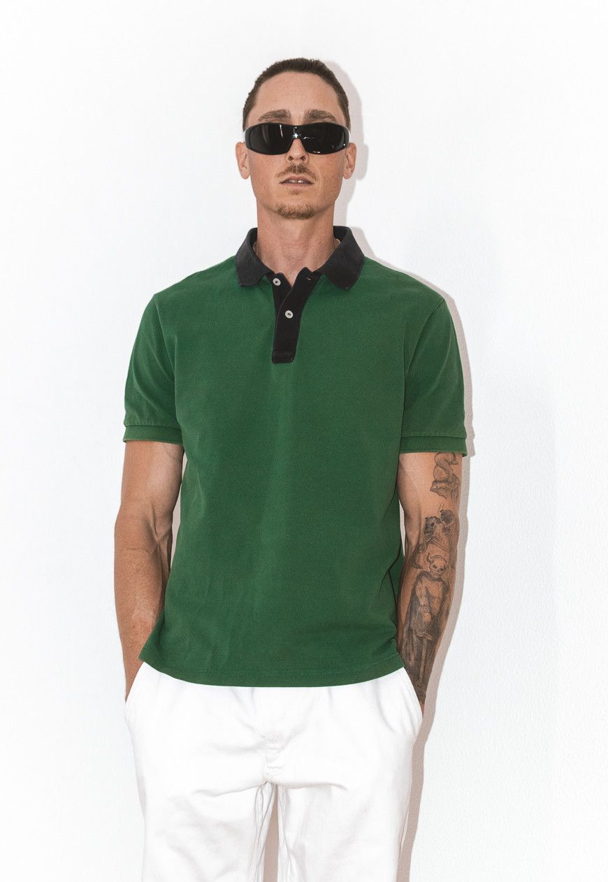 Image of Luxury Vintage Prada Faded Green 00S Minimalist Polo, Men's (Size XL)