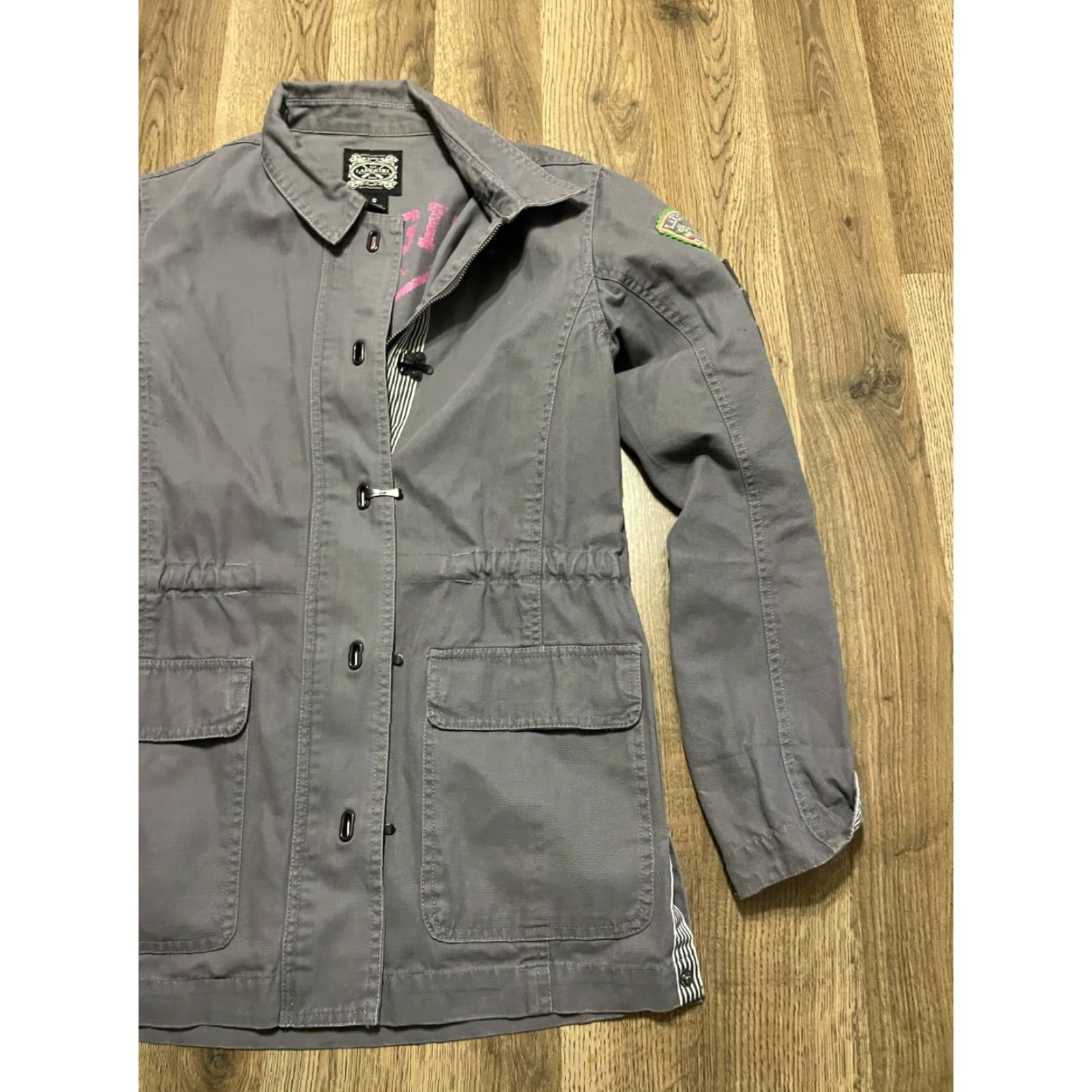 Vintage LakeGirl Jacket Women's Size Small Gray Full Zip Front Pockets Cotton Military Jacket Regular Fit Casual Fall Spring Summer Size S / US 4 / IT 40 - 4 Thumbnail