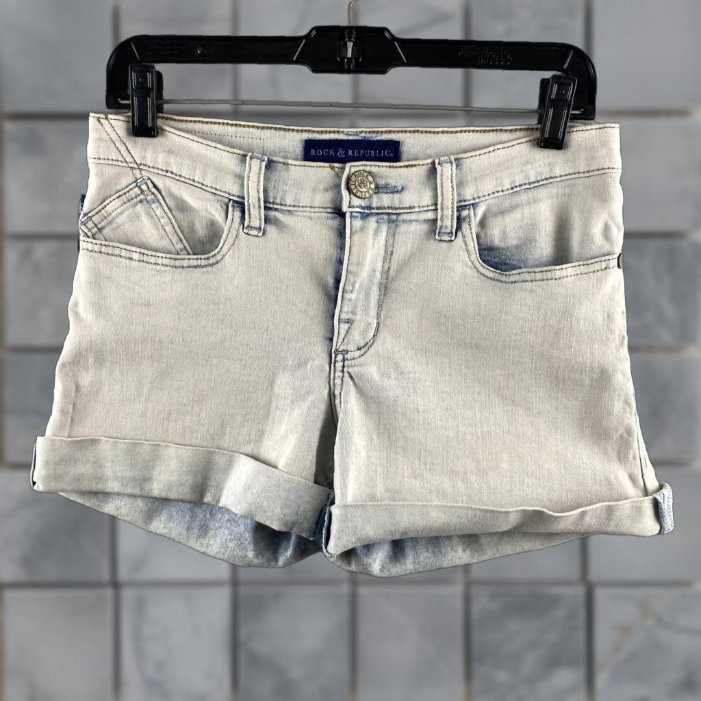Vintage Rock Republic Jeans Shorts Womens 6 Light Acid Wash Stretch Casual Modern Pockets Logo Blue Adult Womens Size 28" / US 6 / IT 42 - 1 Thumbnail