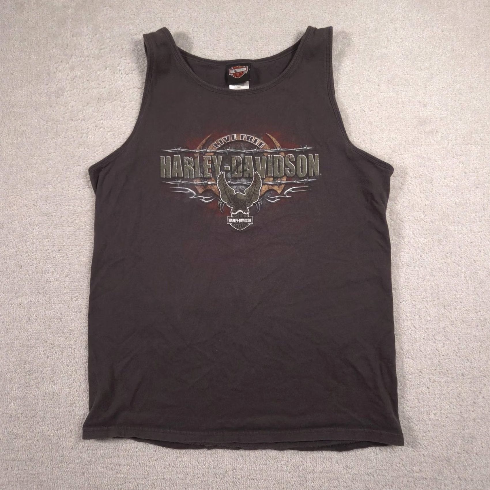 Harley Davidson Harley-Davidson Shirt Mens L Gray Sleeveless Live Free Yeager's Sedalia MO Graphic Print Jersey Cotton Regular Fit Shirt Mens Girls Boys Size US L / EU 52-54 / 3 - 2 Thumbnail