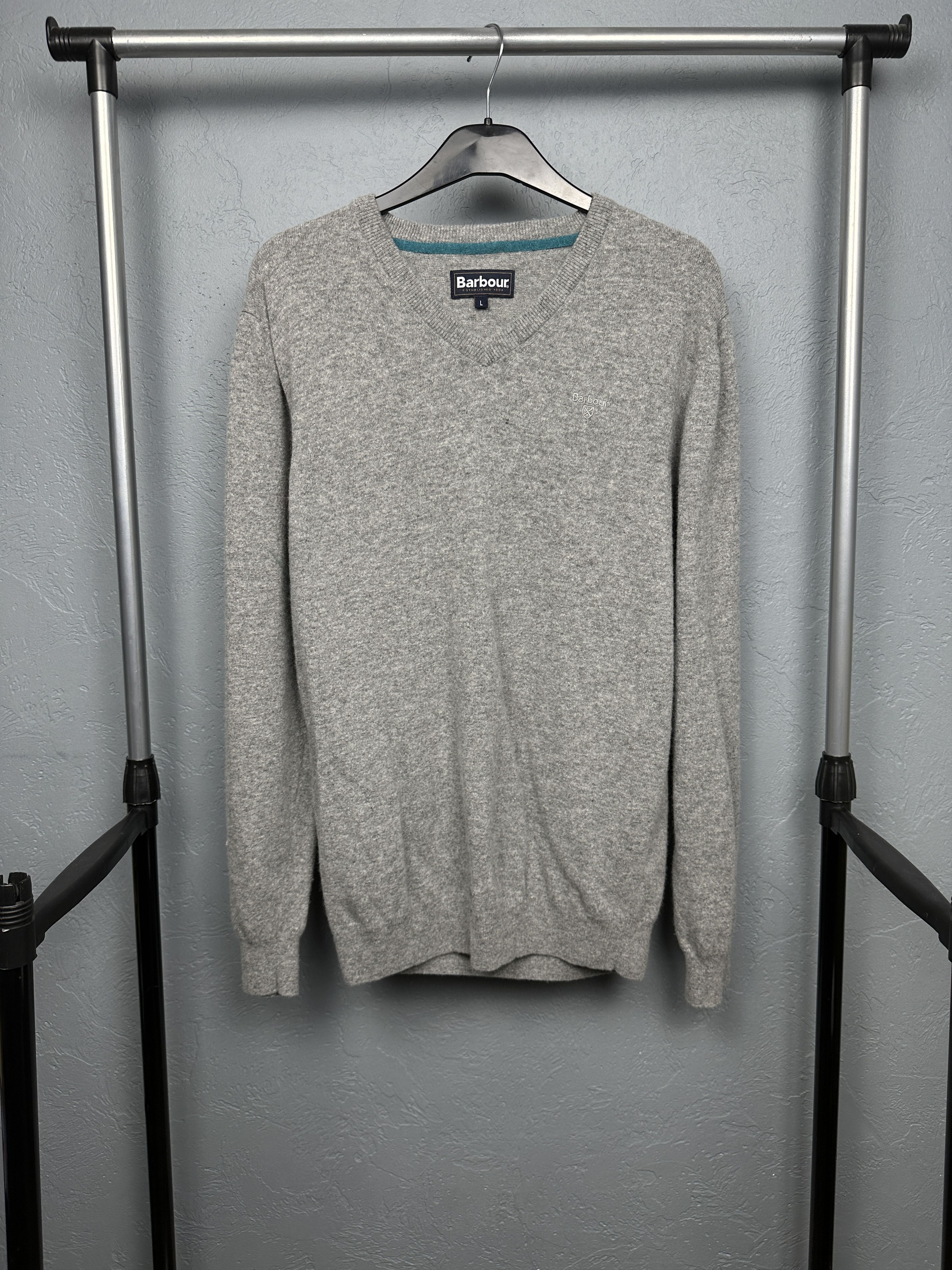 Barbour × Vintage Barbour Vintage Mens Wool V-Neck Sweater Size US L / EU 52-54 / 3 - 1 Thumbnail