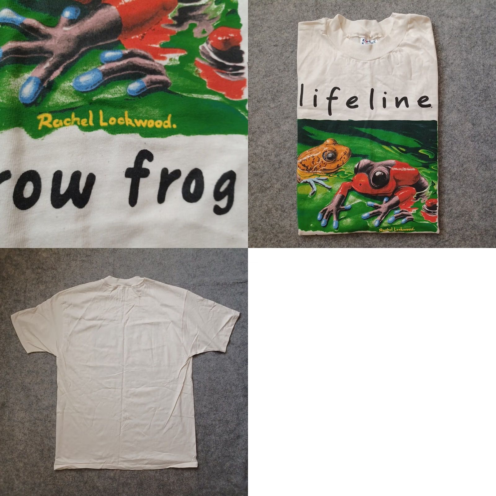 Hanes VINTAGE Hanes Beefy-T T-Shirt Men XL Ivory Graphic Print Lifeline 1992 Poison Arrow Frog Winterland Productions 1990s Size US XL / EU 56 / 4 - 9 Thumbnail