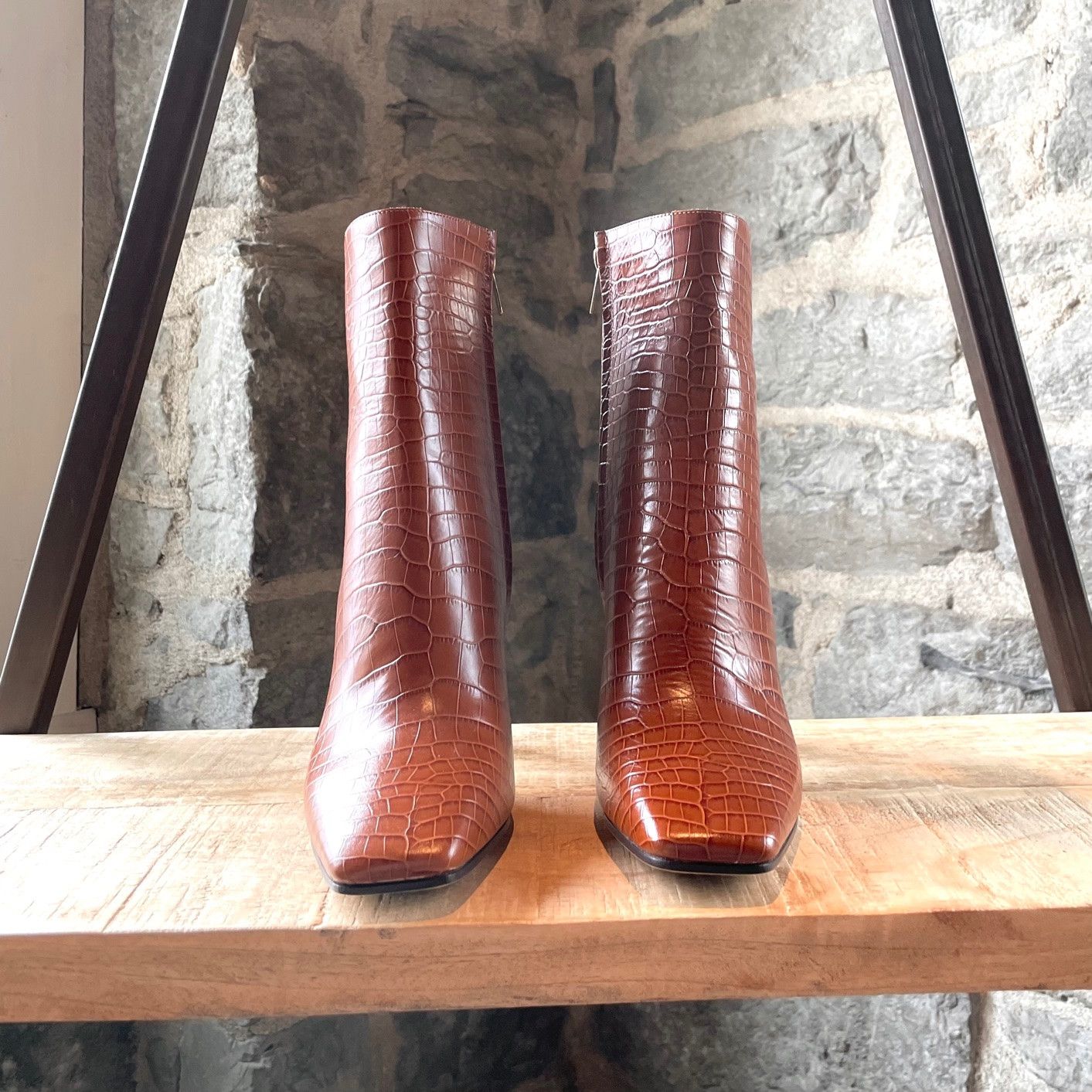Jimmy Choo Jimmy Choo Brown Croc Embossed Minori Heeled Booties Size US 7.5 / IT 37.5 - 4 Thumbnail