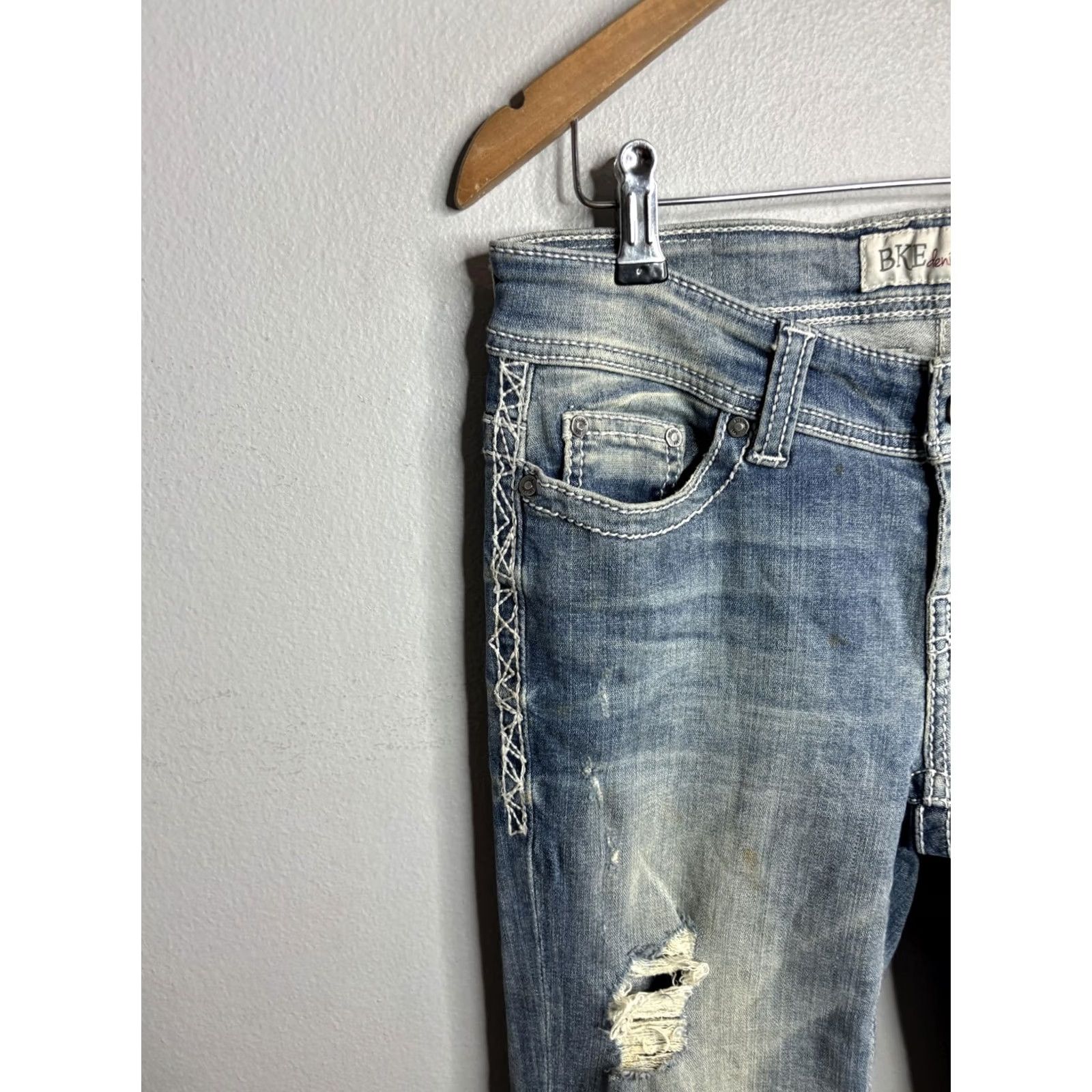BKE BKE Payton Bootcut Jeans Womens 27 31.5 Blue Distressed Denim Made Mexico Size 27" / US 4 / IT 40 - 6 Thumbnail