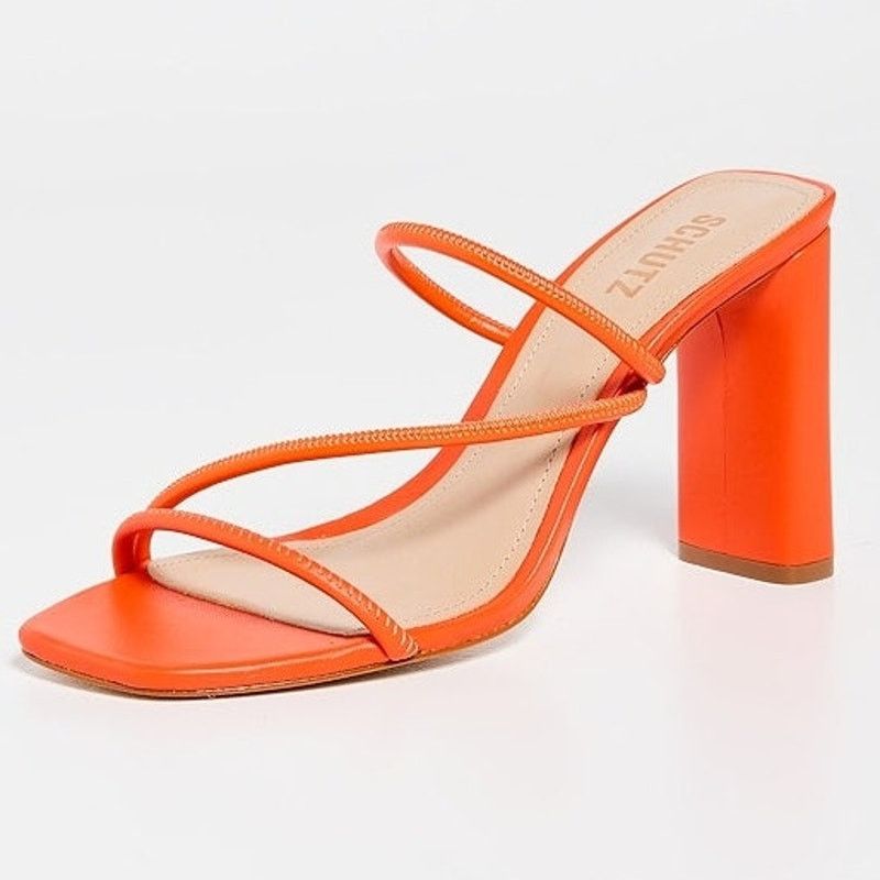 SCHUTZ Schutz Chessie Mid Leather Mid Heel Sandals Orange Size 9 Size US 9 / IT 39 - 1 Thumbnail