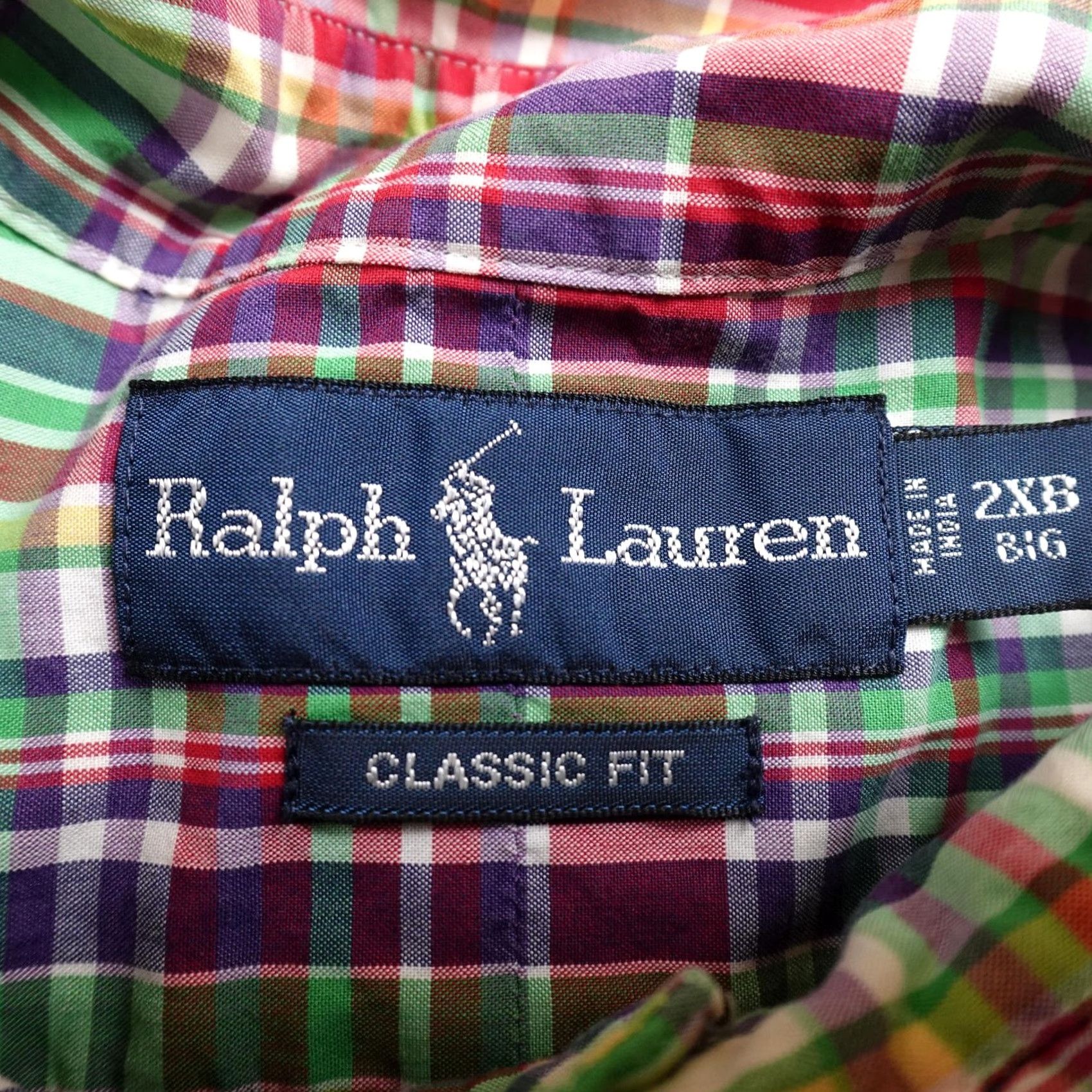 Ralph Lauren VINTAGE Ralph Lauren Shirt Big 2X Plaid Short Sleeve Button Up Mens Cotton Madras Pony Button-Down 2XB Complete Set Size US XXL / EU 58 / 5 - 5 Thumbnail