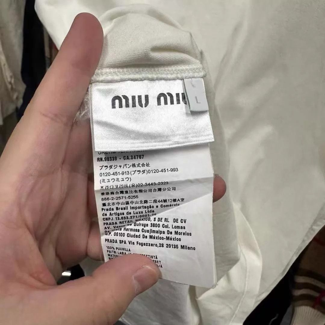 Miu Miu MIU MIU Neckline Crystal Slogan Short Sleeve Tee L 95 NEW Size L / US 10 / IT 46 - 5 Thumbnail