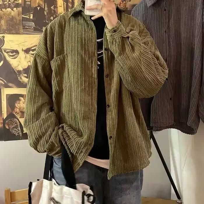 image of Retro Jacket Corduroy Shirt Jacket in Green, Men's (Size Large)