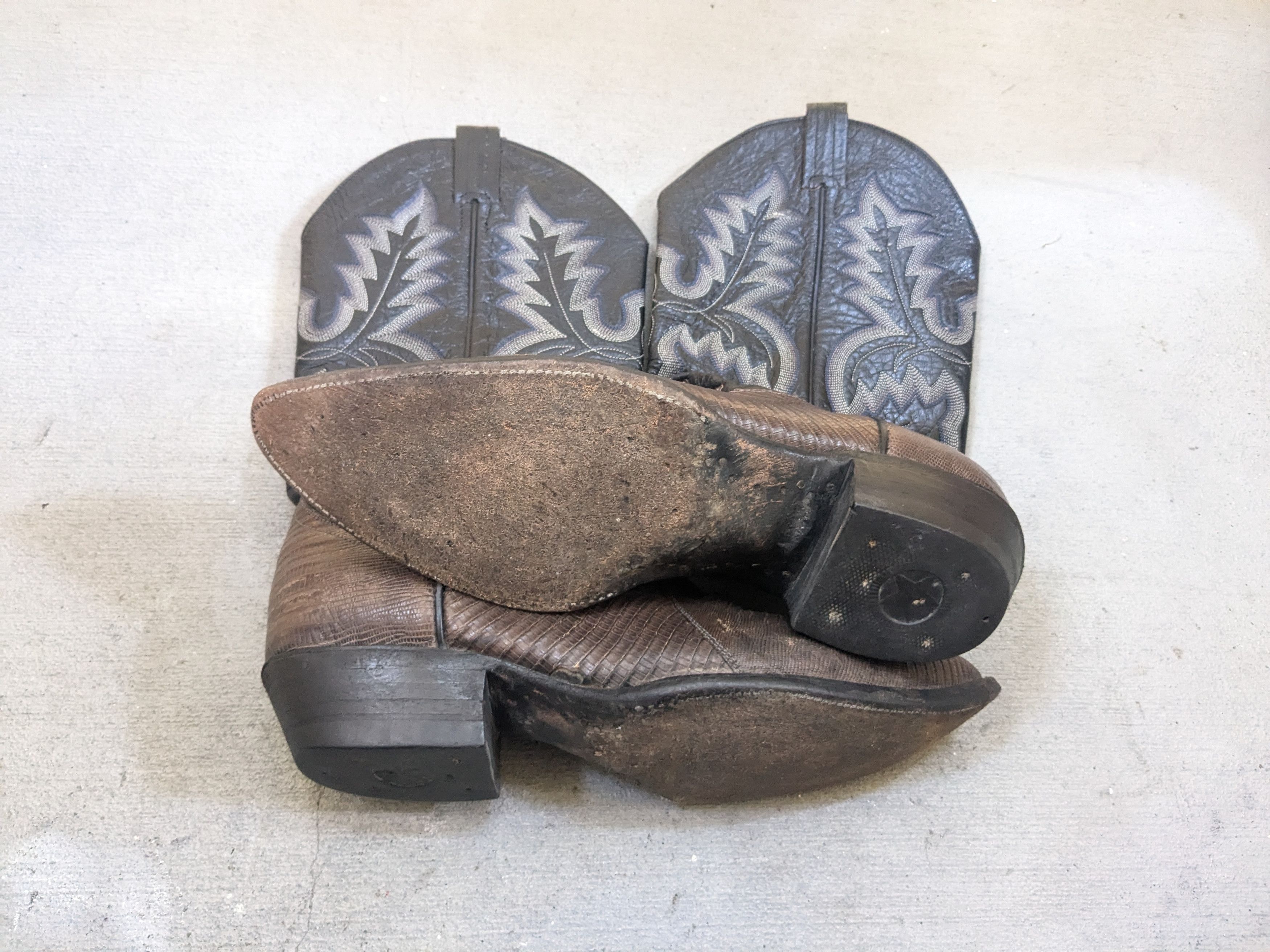 Genuine Leather Panhandle Slim Cowboy Boots 10.5 D Lizard Olive Black 10.5 Size US 10.5 / EU 43-44 - 17 Thumbnail