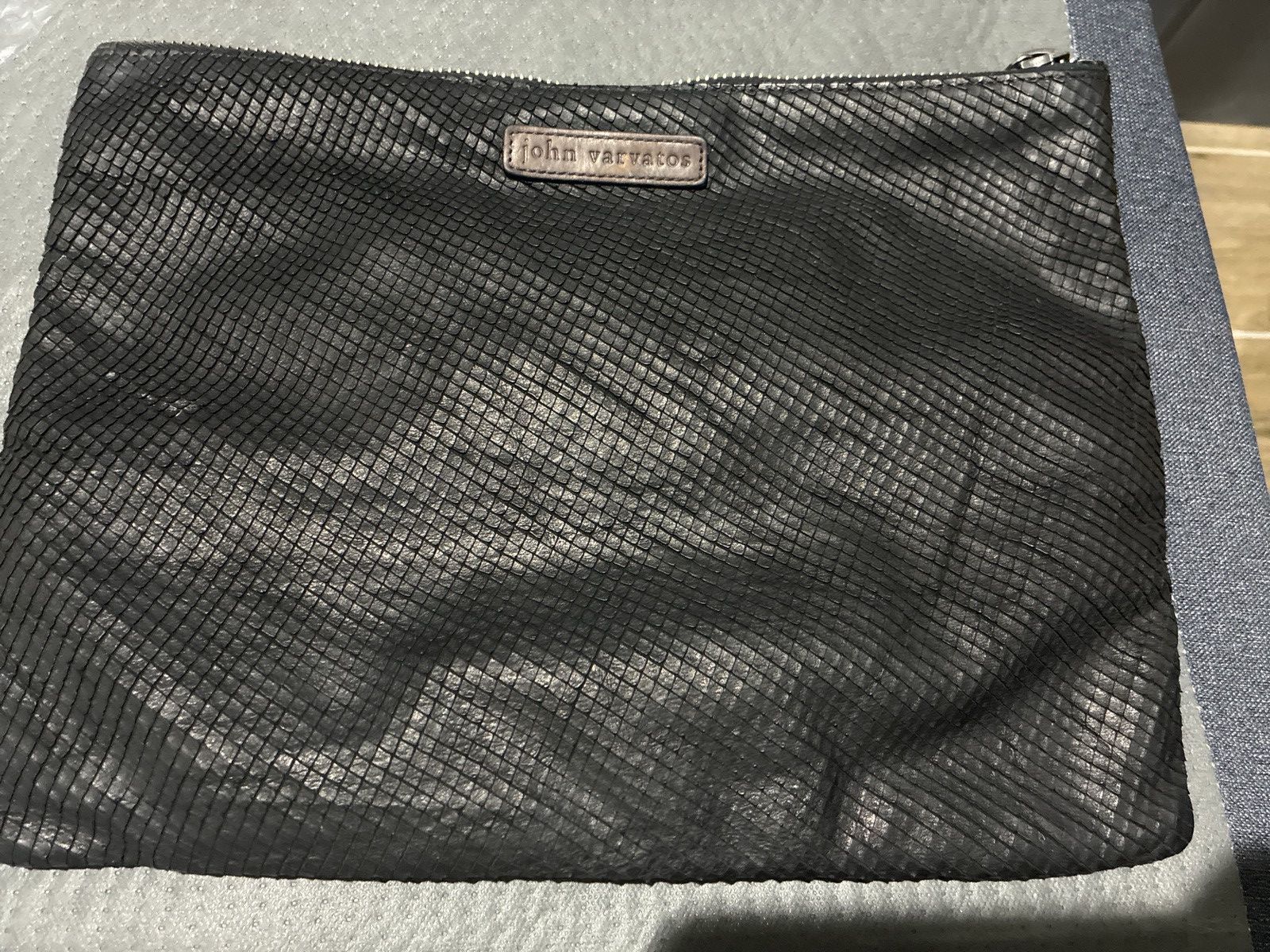 John Varvatos John Varvatos Embossed Snakeskin Leather Clutch/Pouch -Black Size ONE SIZE - 3 Thumbnail
