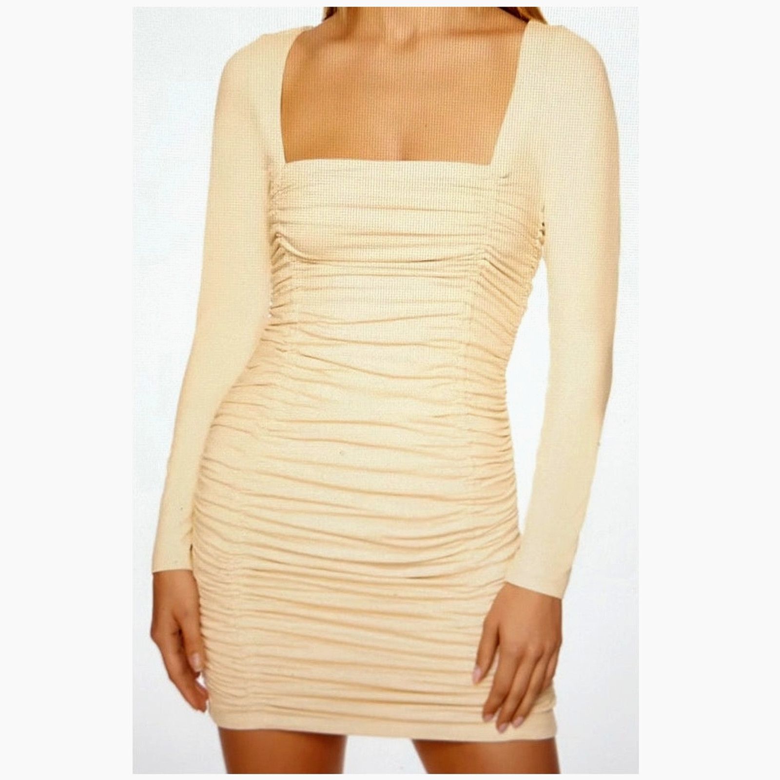 Susana Monaco Susana Monaco Ruched Long Sleeve Dress Blanched Almond M Size M / US 6-8 / IT 42-44 - 4 Thumbnail