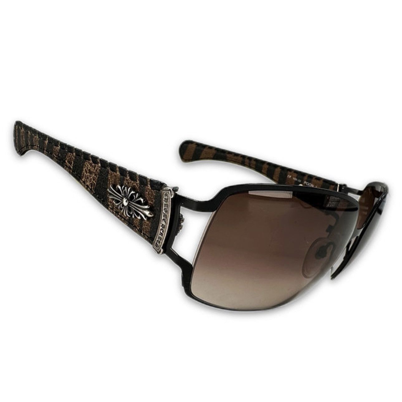 Chrome Hearts Chrome Hearts ‘Poon I’ Brown Camo Silver Scroll Logo Glasses Size ONE SIZE - 5 Thumbnail