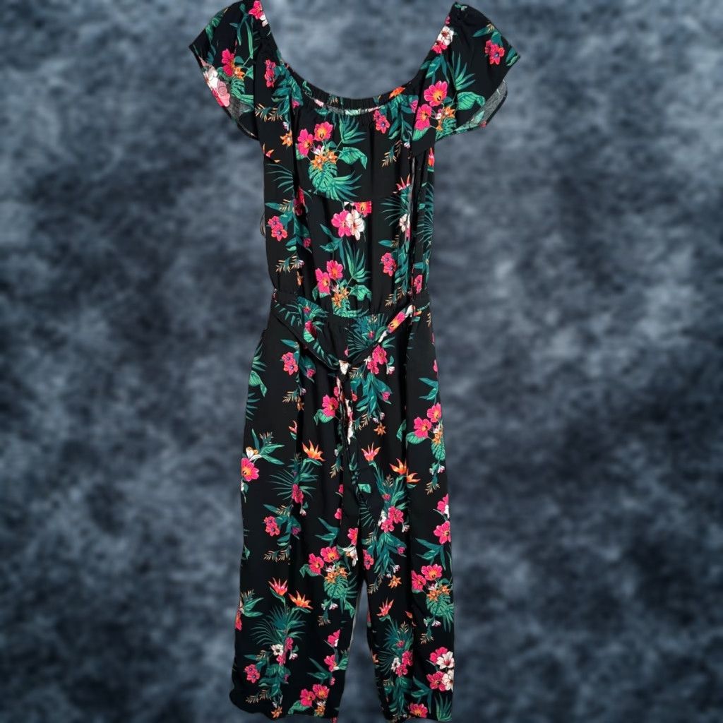 Vintage VINTAGE 28 Palms Womens Jumpsuit Size Small Off-Shoulder Tropical Floral Black Size 28" / US 6 / IT 42 - 1 Thumbnail