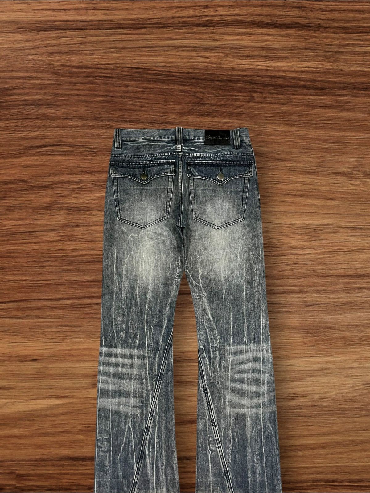 Japanese Brand × Tornado Mart Black Bacarra Y2K Distressed Whiskering Grunge Flare Jeans Size US 30 / EU 46 - 6 Thumbnail