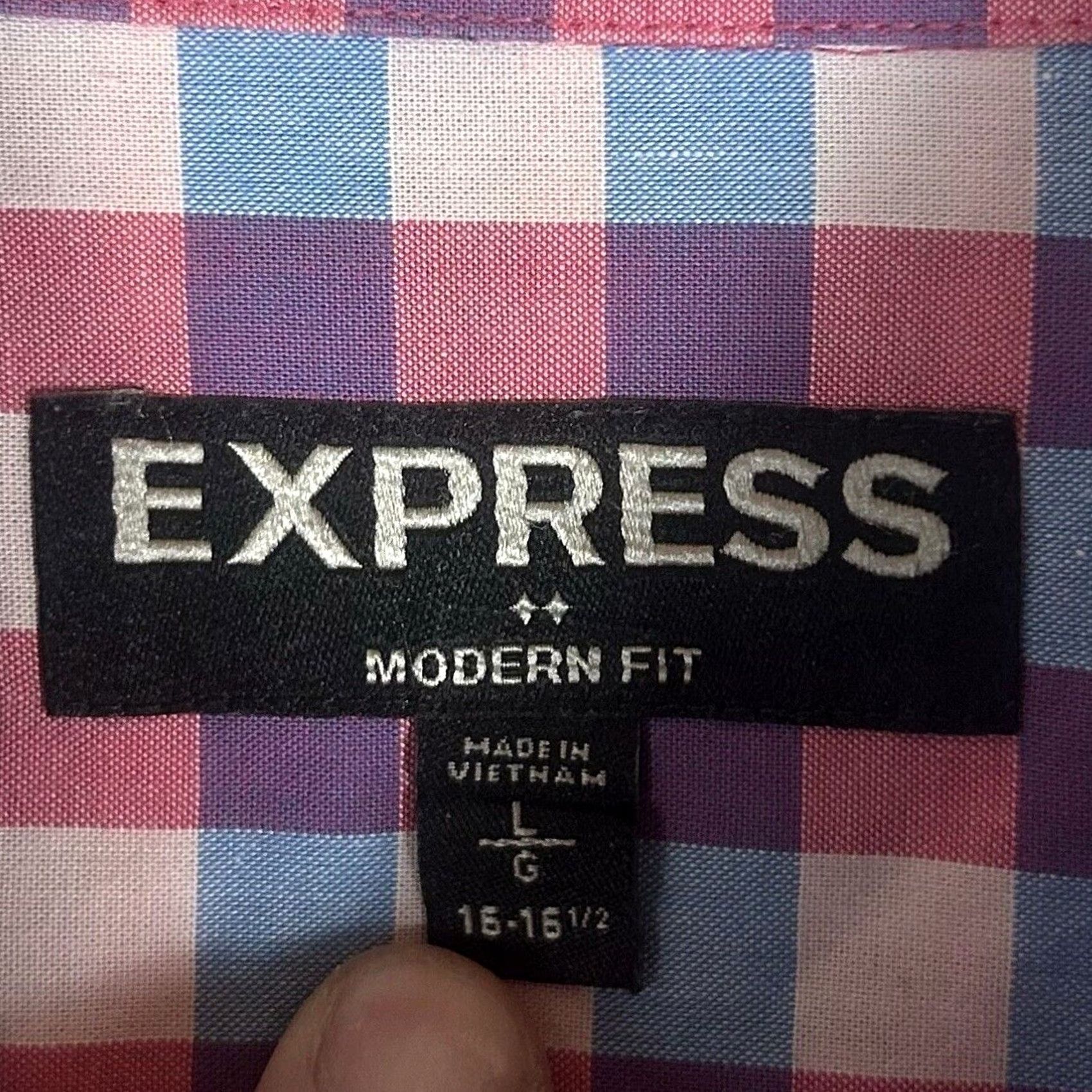 Express Express Modern Fit Mens Large 16-16.5 Shirt Purple Plaid Long Sleeve Button Down Size US L / EU 52-54 / 3 - 3 Thumbnail