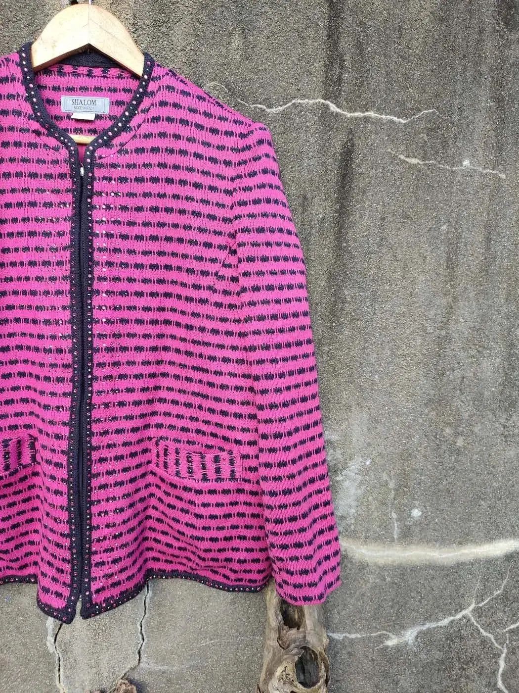 Vintage Shalom Made in Italy Vintage Knit Jacket Pink Black Pattern Size M / US 6-8 / IT 42-44 - 3 Thumbnail