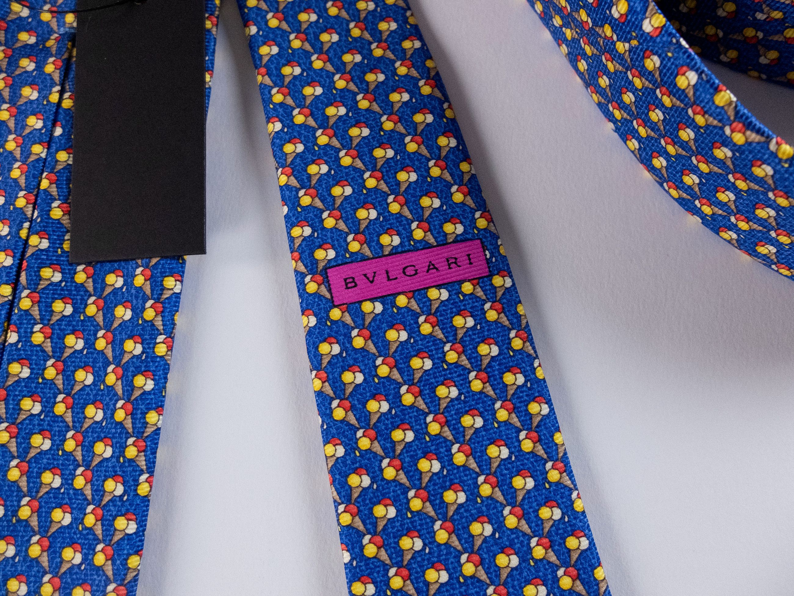 Bvlgari BULGARI hand made blue icecream print silk tie Bvlgari q Size ONE SIZE - 3 Thumbnail