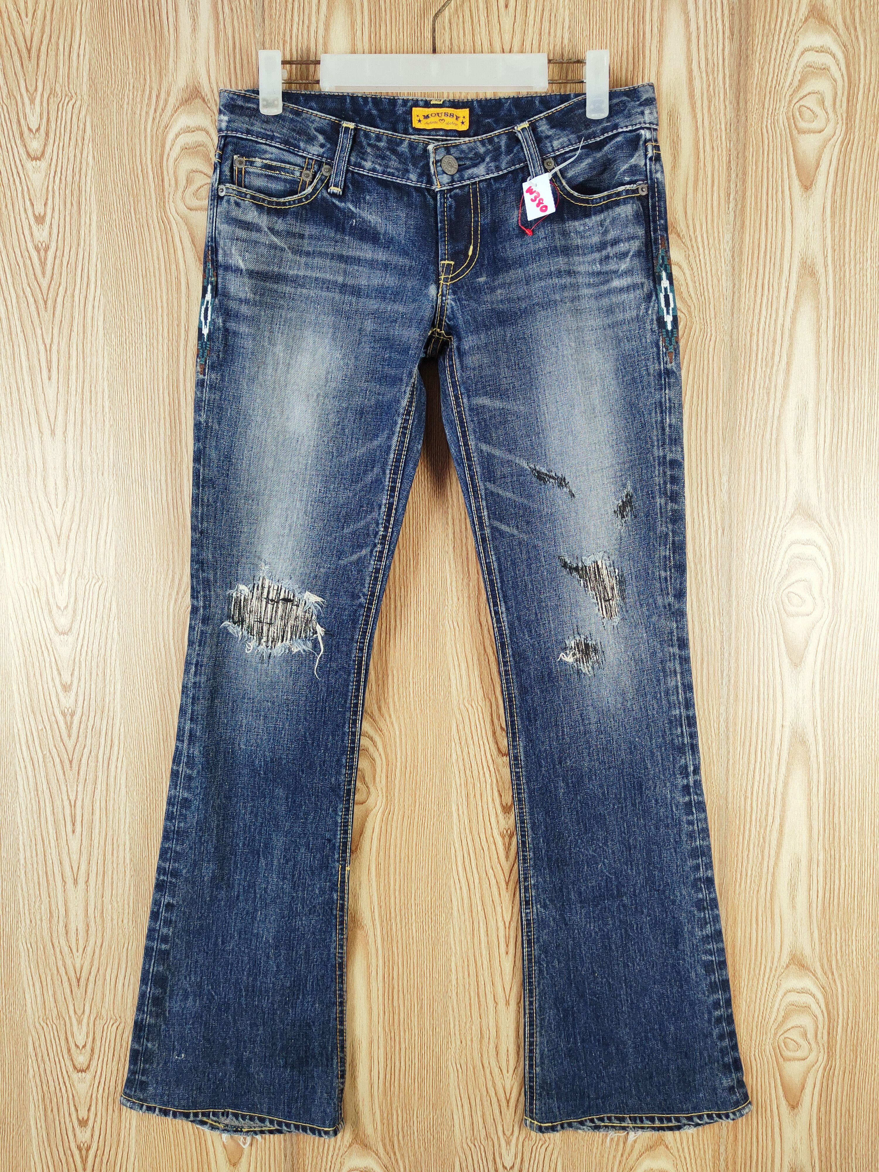 Moussy Dark Blue Distressed Ripped bootcut denim Jeans #W380