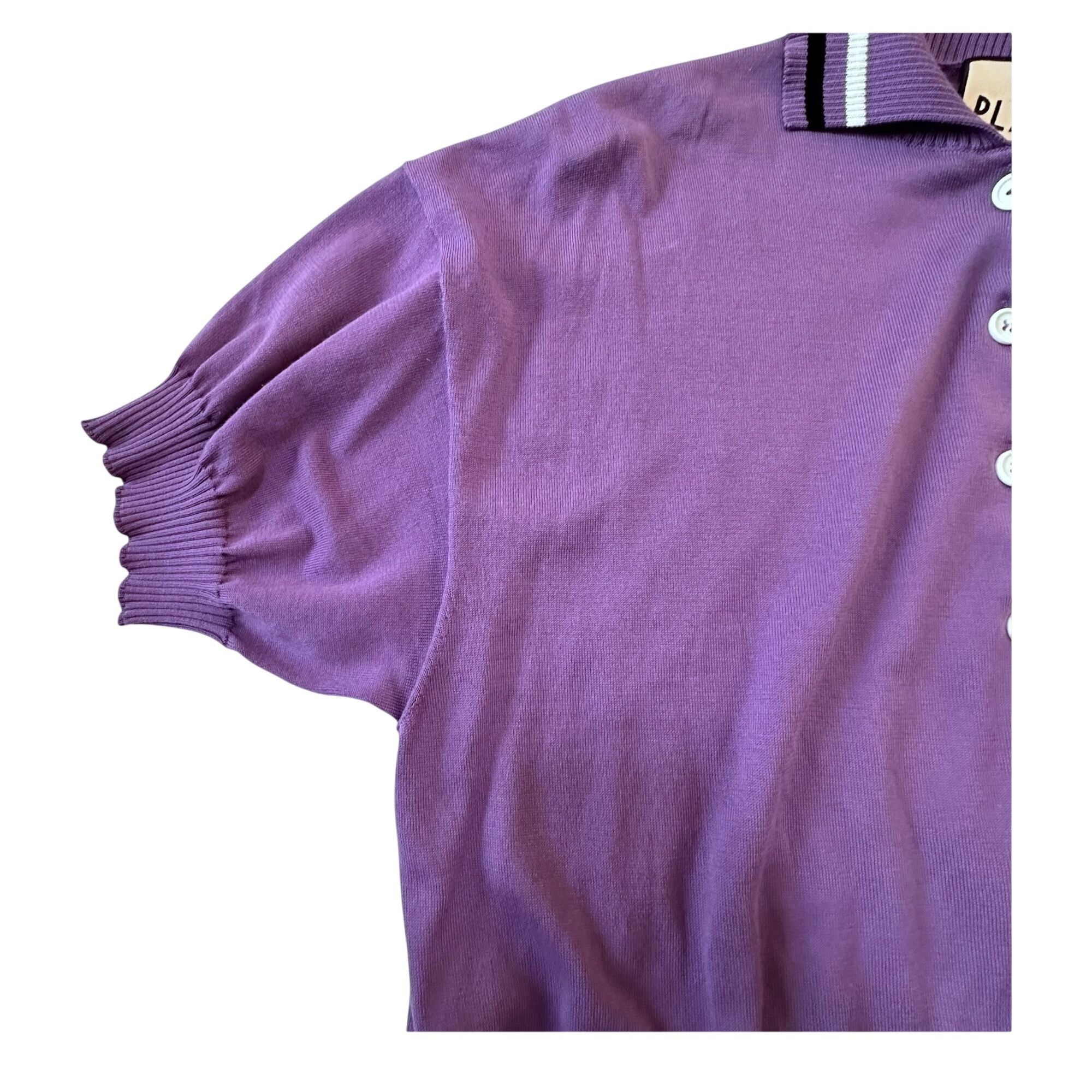 Plan C Plan C Striped Collar Cotton Knit Polo, Lavender, Size 42 IT Size M / US 6-8 / IT 42-44 - 10 Thumbnail