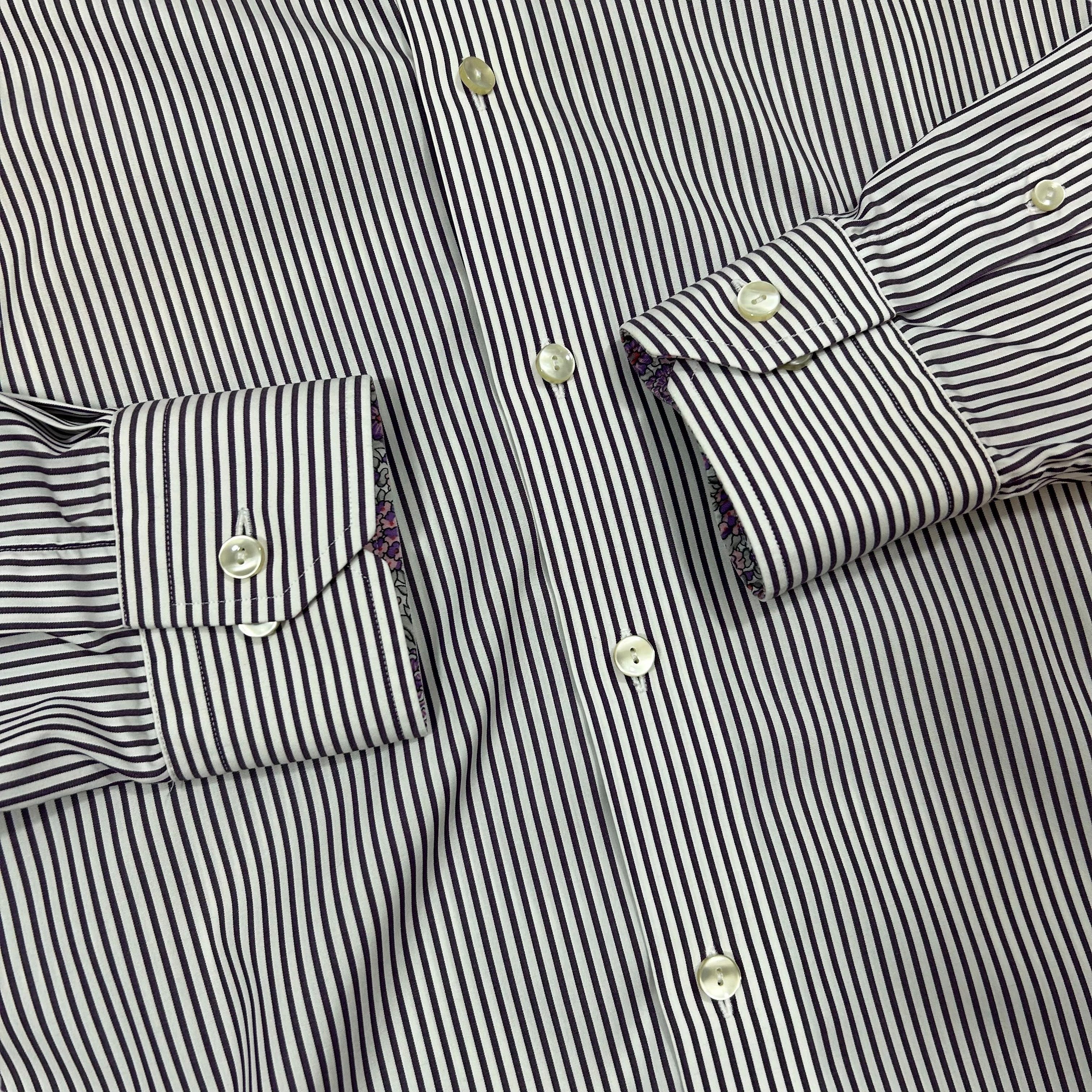 Eton Eton Contemporary Fit Purple White Striped Shirt Floral 16.5 Size 40R - 4 Thumbnail