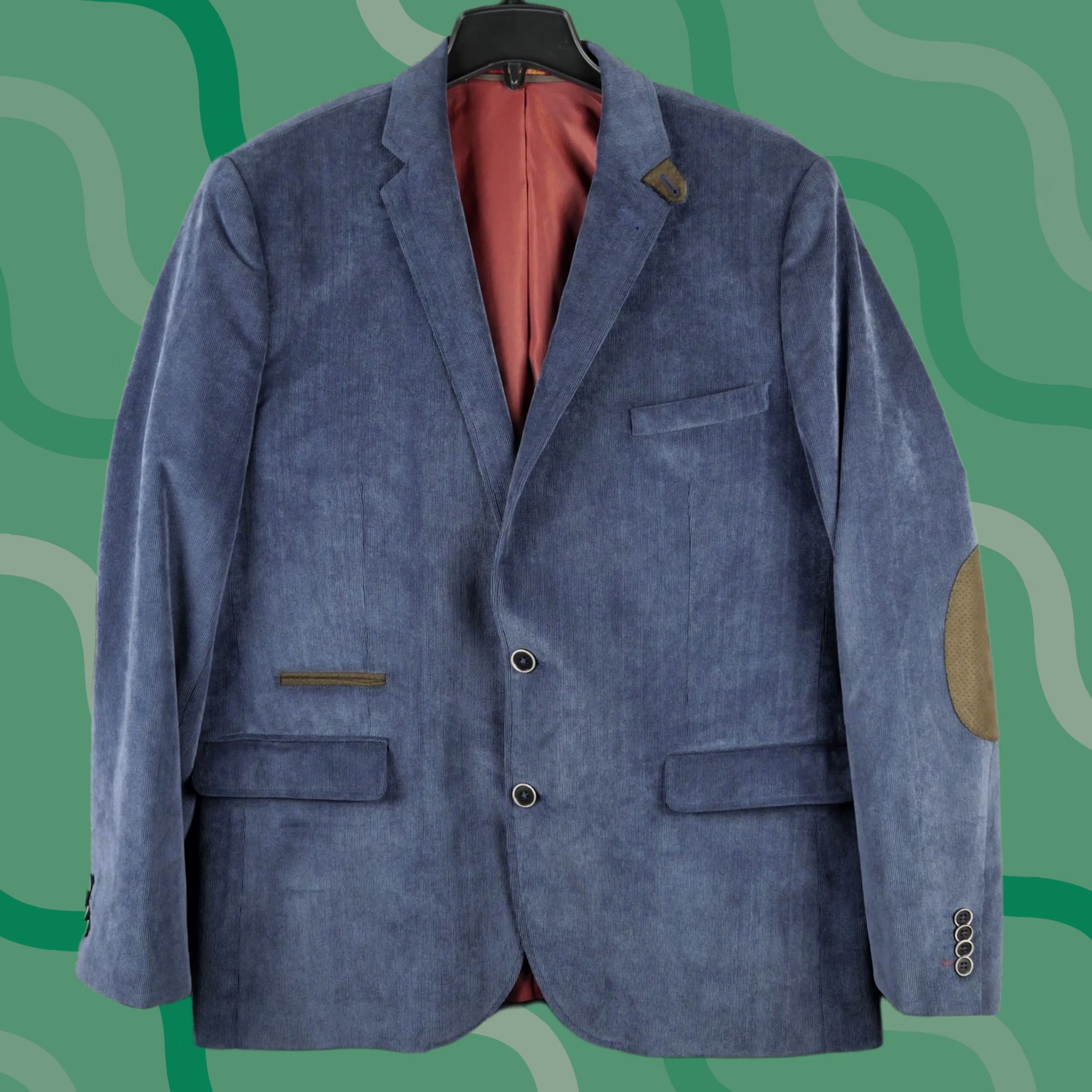 English Laundry English Laundry Blazer Mens 2X Blue Corduroy Suit Jacket Elbow Patches Size 48R - 1 Thumbnail