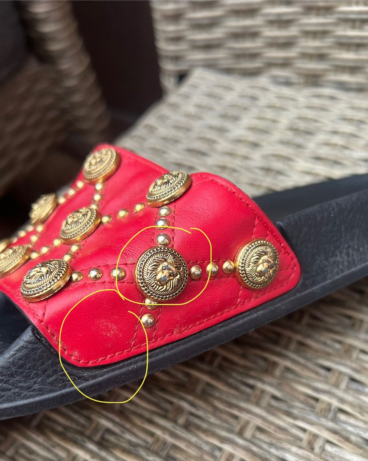 Balmain Balmain Paris Embellished Red Leather Slides Size 38 Size US 8 / IT 38 - 9 Thumbnail