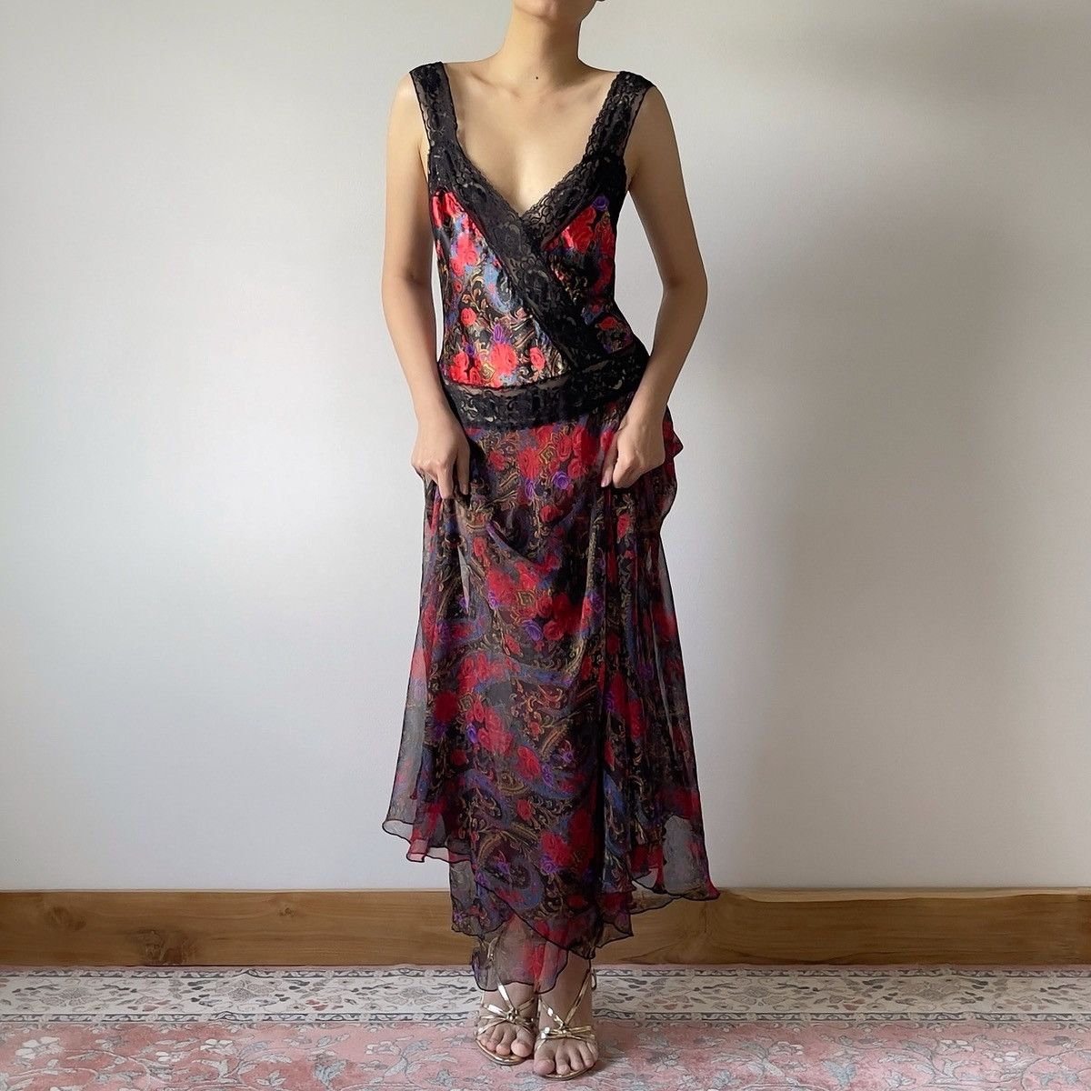 Victoria's Secret Victoria’s Secret 1990s Floral Chiffon Maxi Slip Dress (M–L) Size L / US 10 / IT 46 - 2 Thumbnail