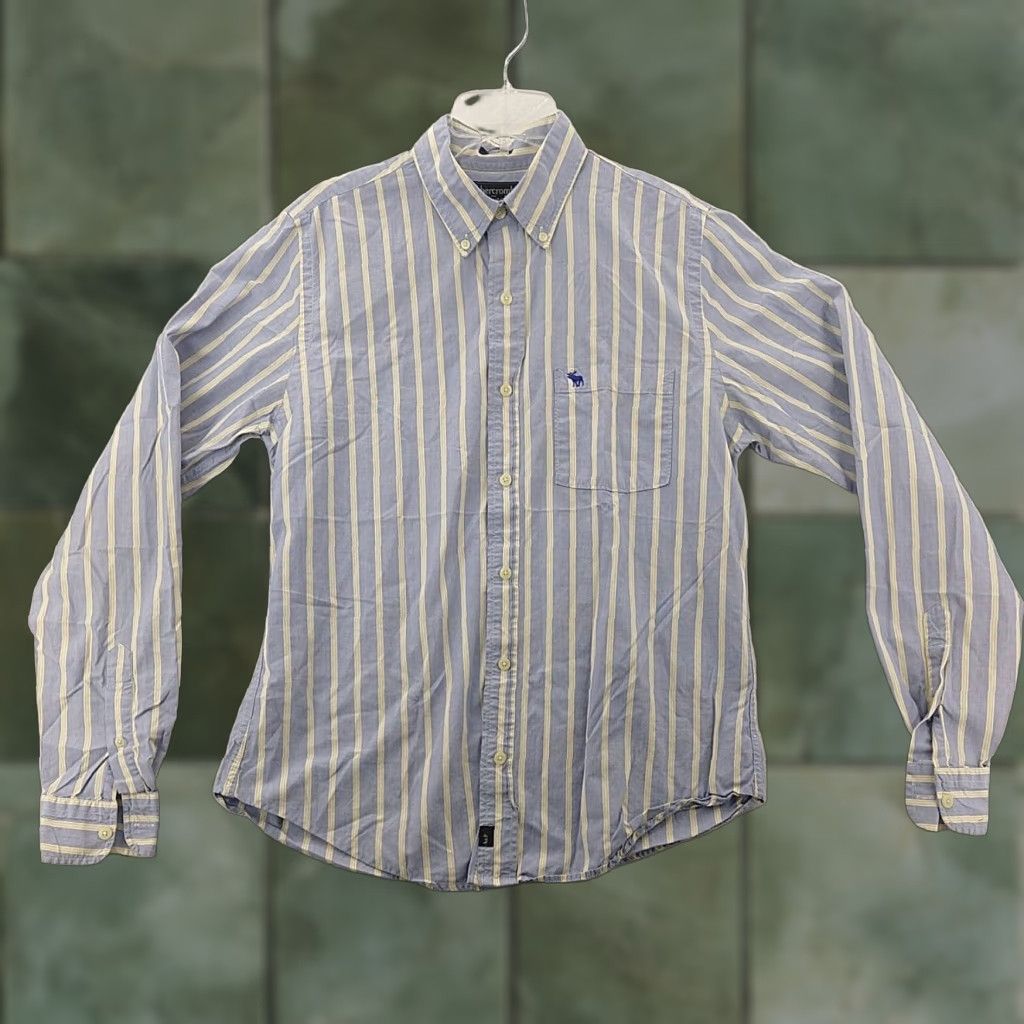 Abercrombie & Fitch Abercrombie Fitch Mens L Long Sleeve Striped Muscle Button Up Blue Stripe Shirt Size US L / EU 52-54 / 3 - 1 Thumbnail