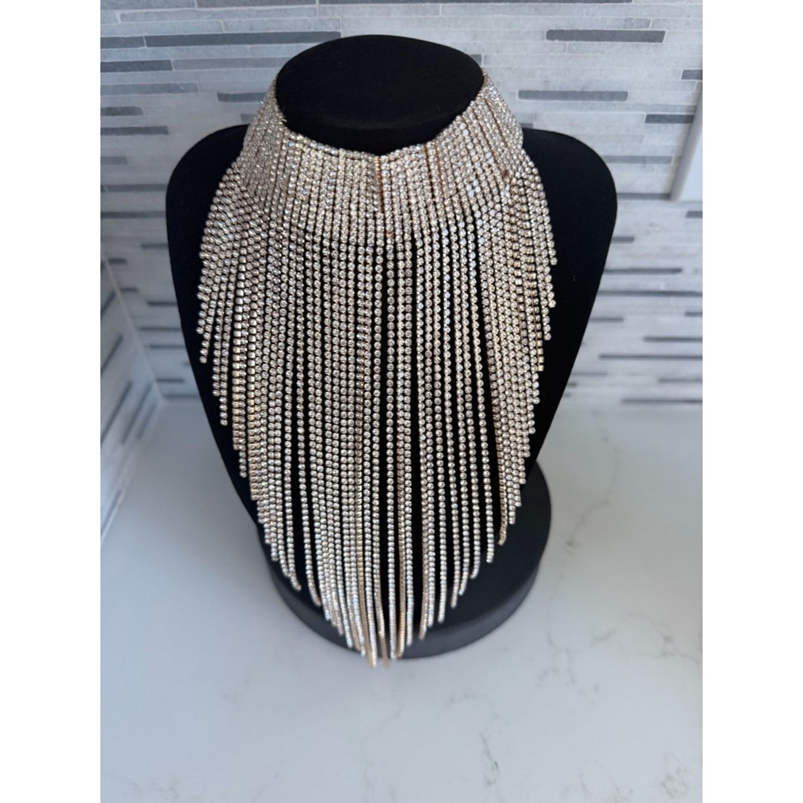 Other Rhinestone Fringe Choker Necklace Gold 2 jewels missing Size ONE SIZE - 7 Thumbnail