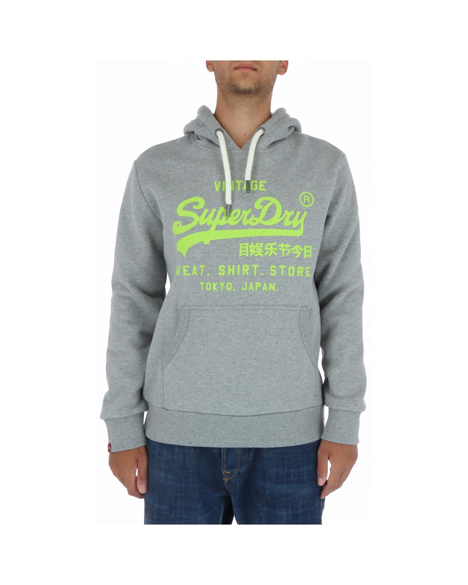 image of Superdry Print Sweatshirt With Long Sleeves And Front Pockets in Grey, Men's (Size 2XL)