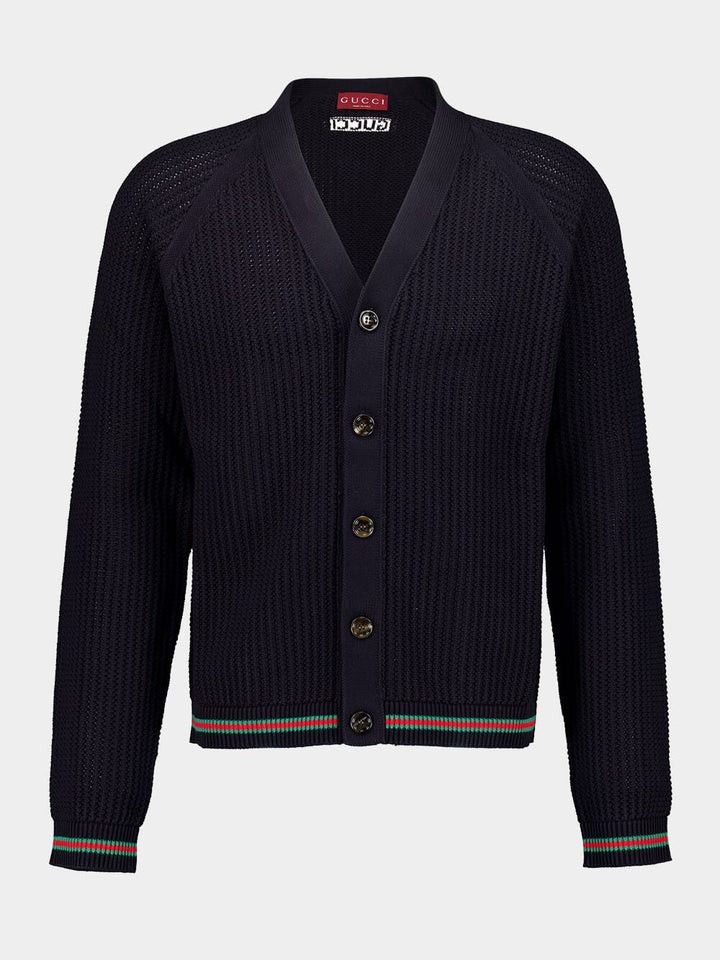 Gucci Gucci Red and blue full-print knitted cardigan sweater 2501