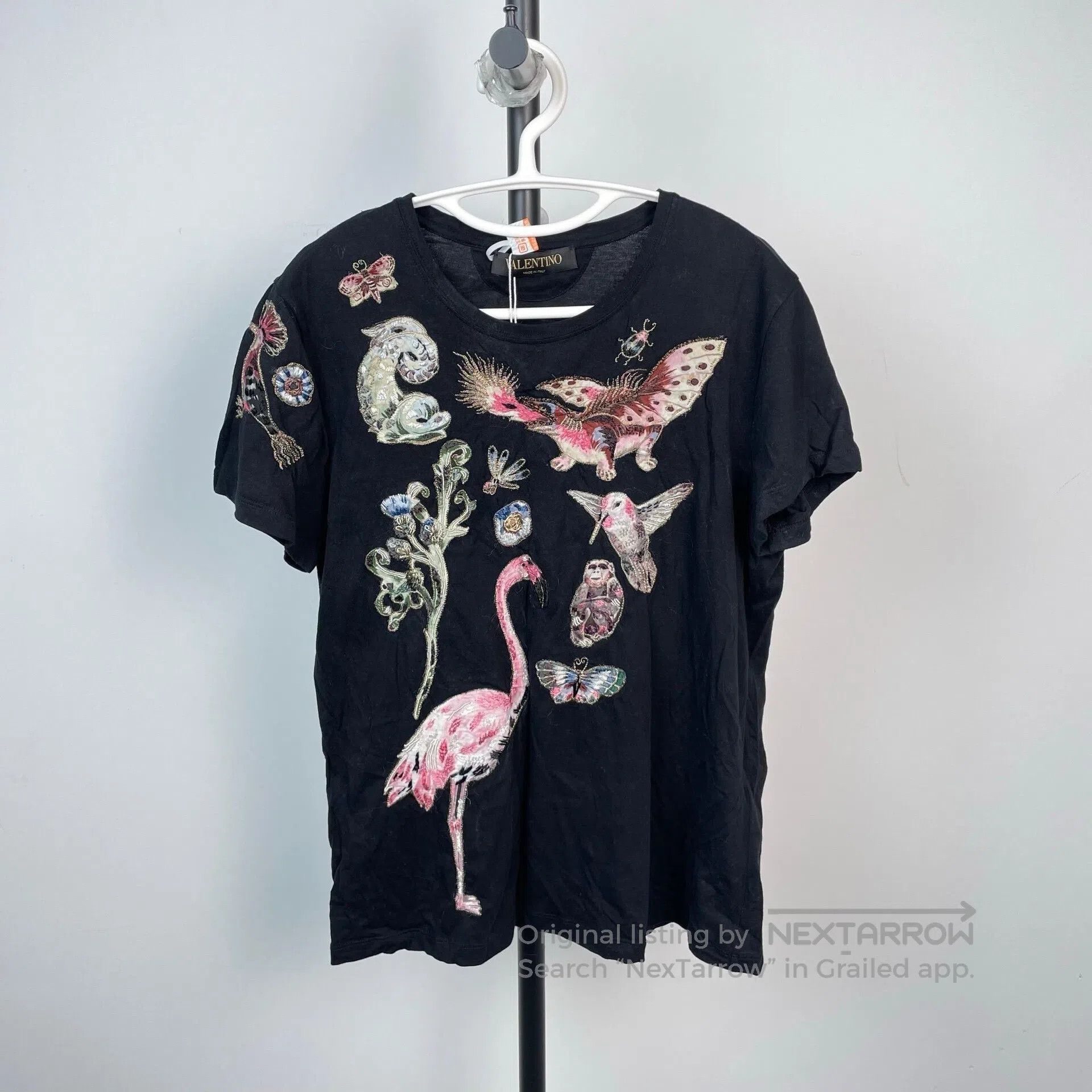 Valentino Valentino Black Embroidered Flamingo Short Sleeve| Size US L / EU 52-54 / 3 - 1 Thumbnail