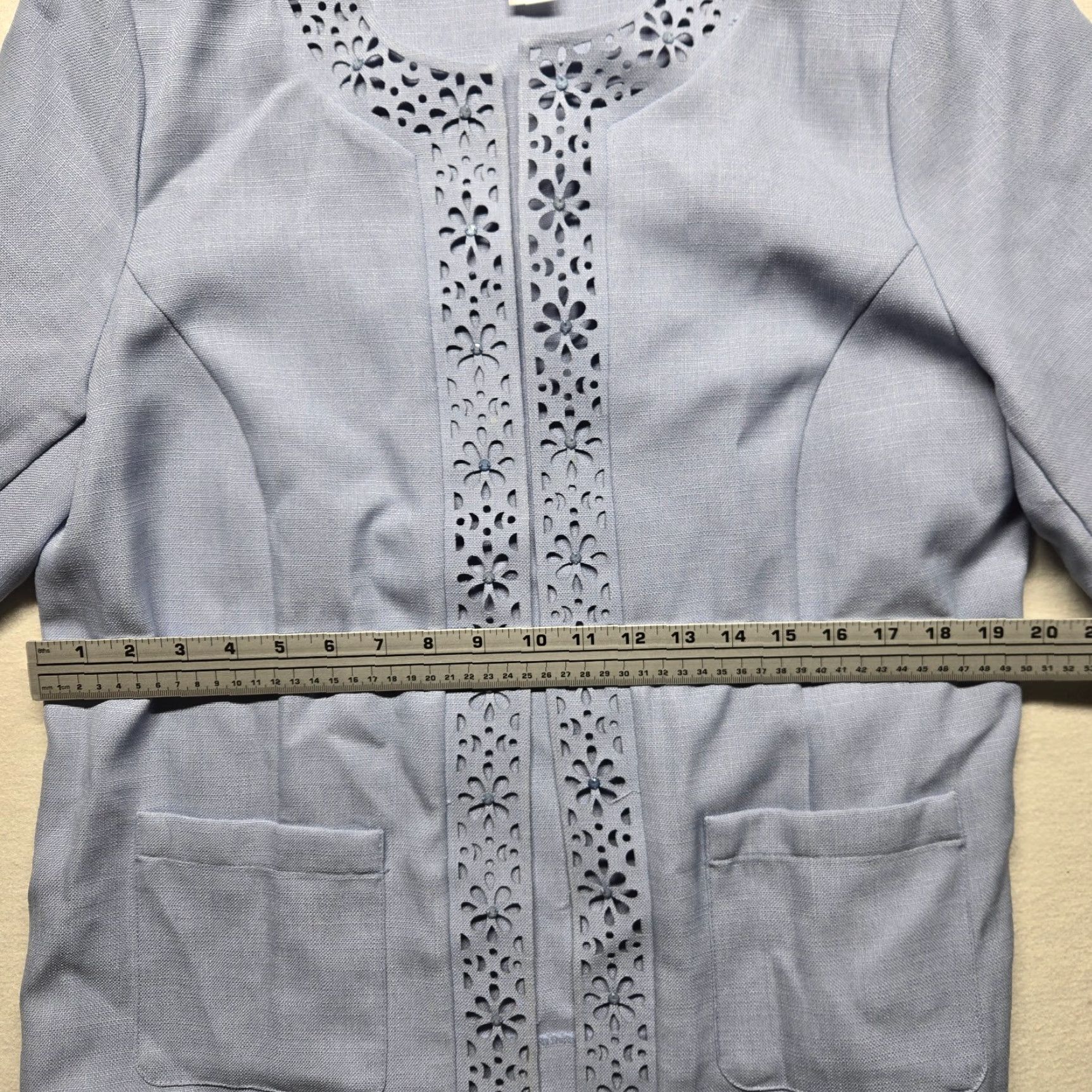 Vintage Alfred Dunner Blue Floral Embroidered Coat Jacket 12 Womens 3/4 Sleeve Adult Size XL / US 12-14 / IT 48-50 - 5 Thumbnail