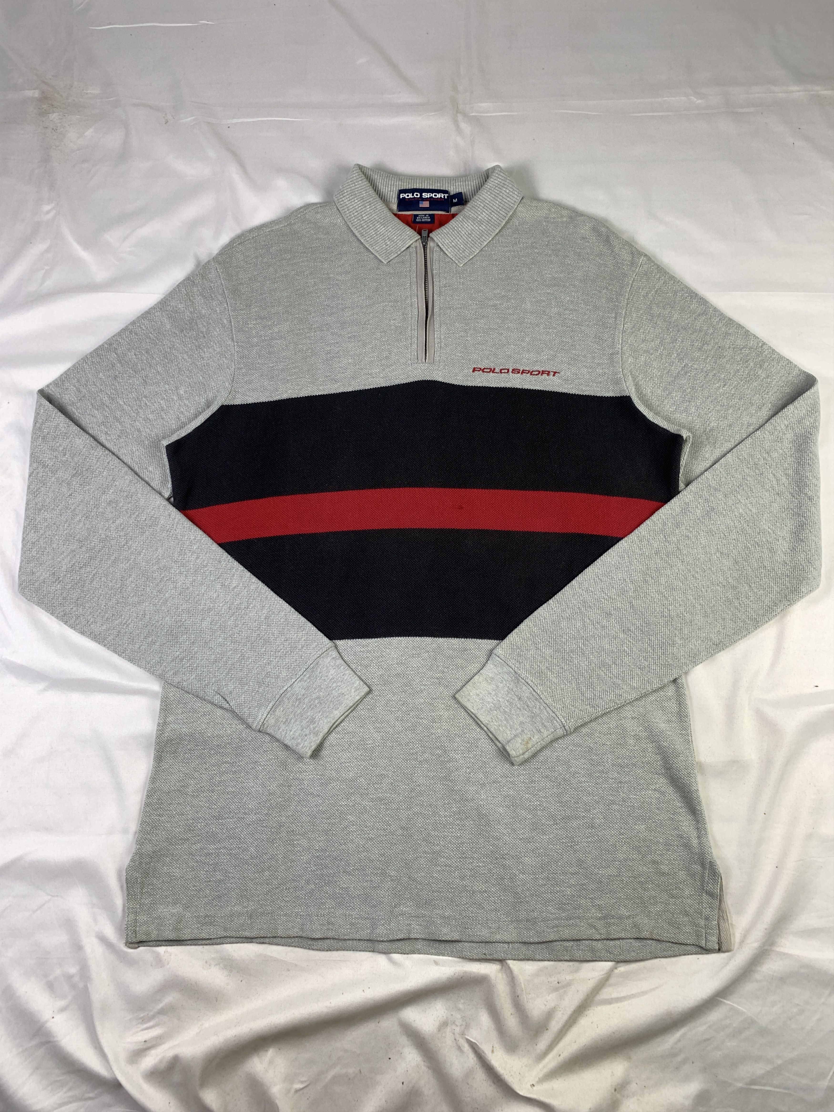Polo Ralph Lauren 2000s Polo Sport Gray Stripes Zip Polo (Fit L) Size US M / EU 48-50 / 2 - 1 Thumbnail