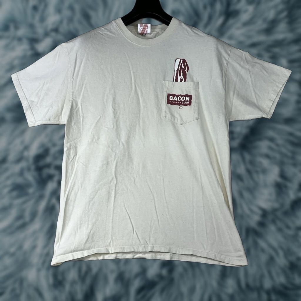 Vintage Bacon of the Month Club Pocket T Shirt Beige Short Sleeve Size Men's Large Size US L / EU 52-54 / 3 - 1 Thumbnail