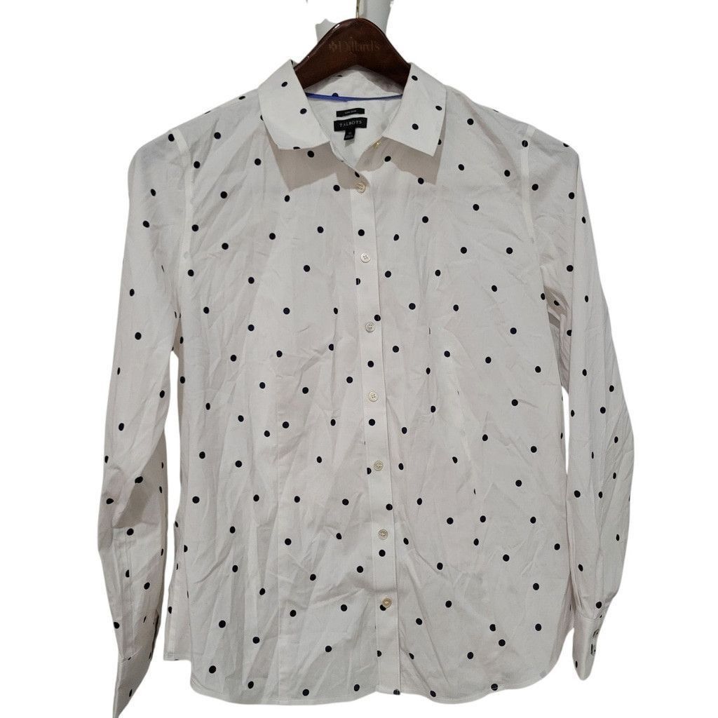 Talbots Talbots Polka-dot Long-Sleeves Fitted Button-Up Shirt 12 Size XL / US 12-14 / IT 48-50 - 2 Thumbnail