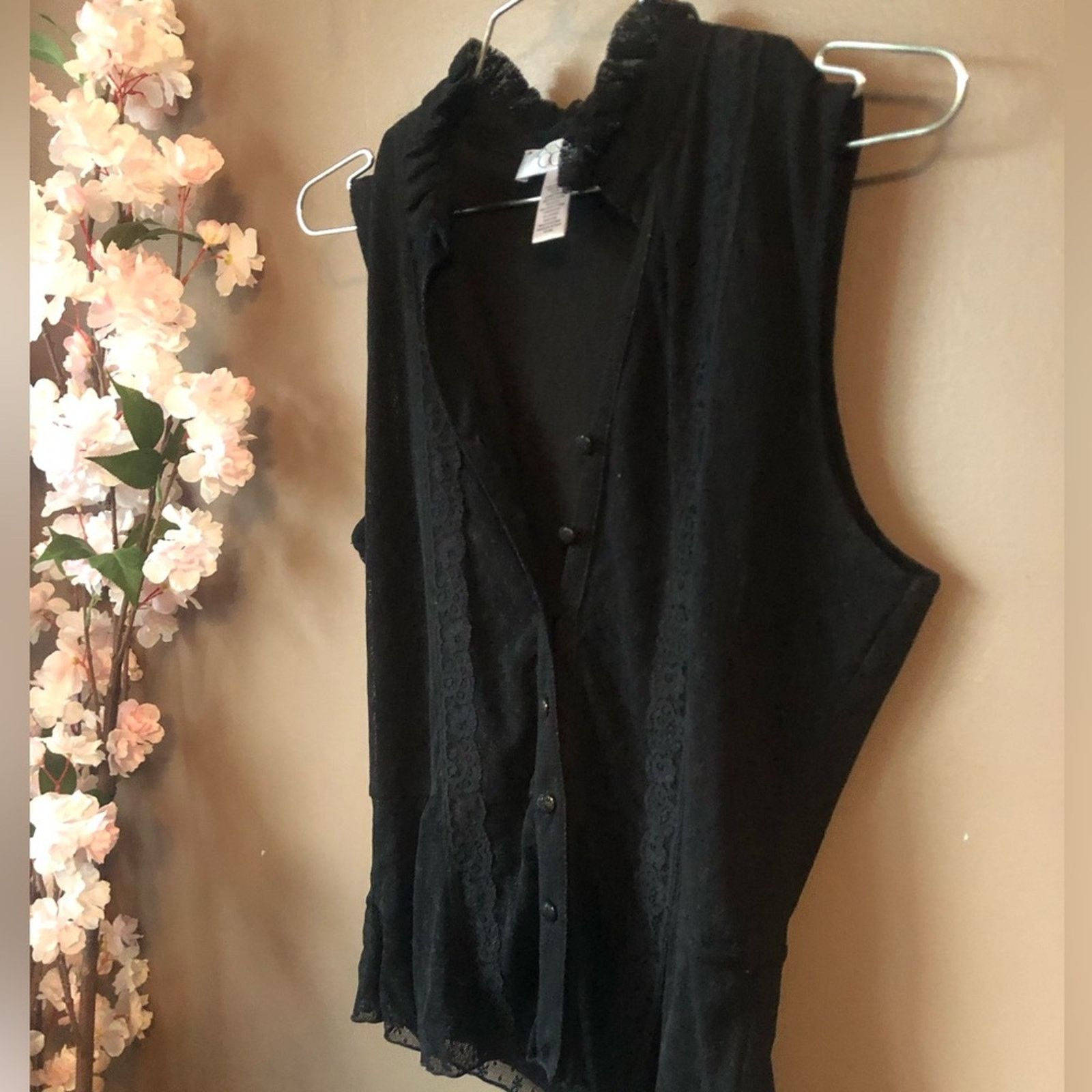 Nine West Lace blouse buttoned sleeveless top Size M / US 6-8 / IT 42-44 - 6 Thumbnail