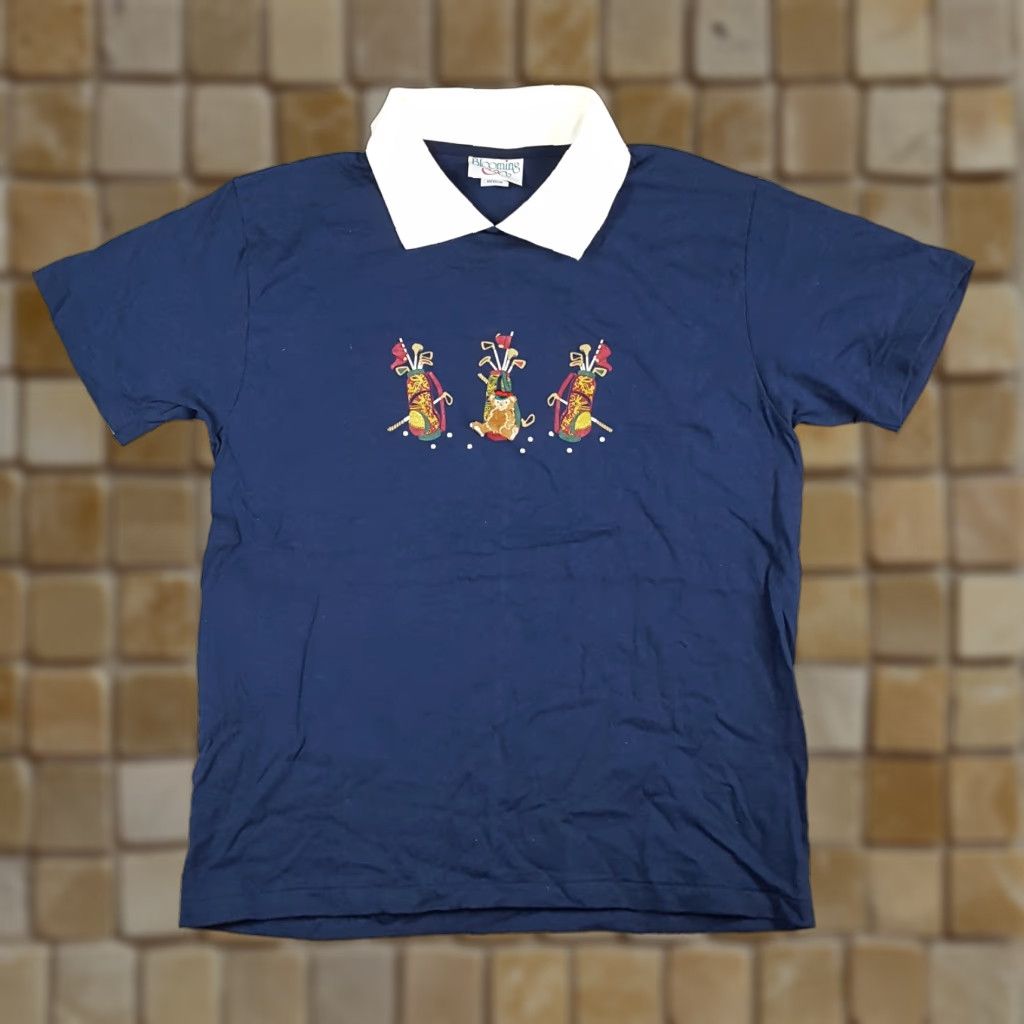 Vintage VINTAGE Blooming & Co T-Shirt Women Collared Short Sleeve Cotton 2000s Y2K Preppy Golf Teddy Bear Blue M Size M / US 6-8 / IT 42-44 - 1 Thumbnail