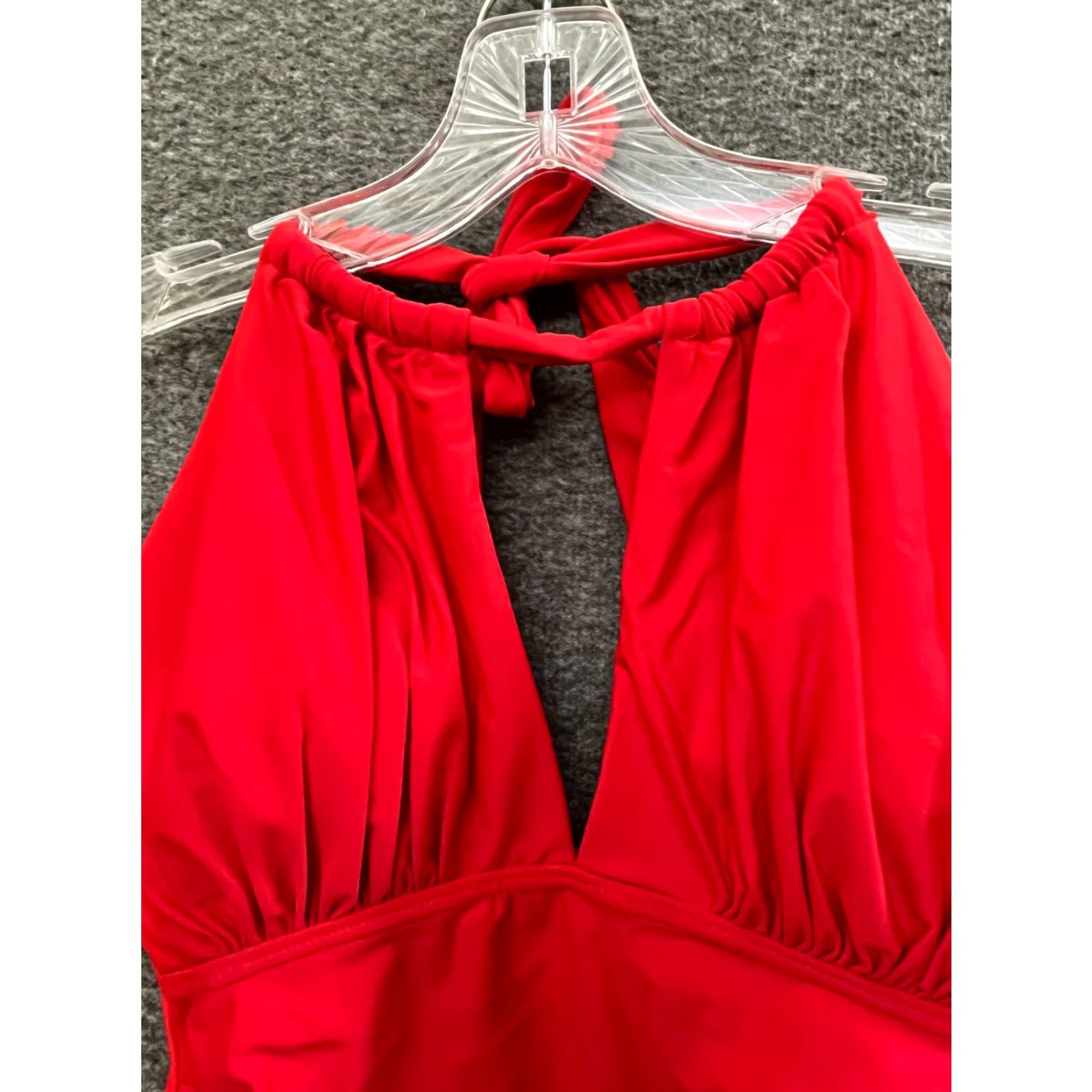 Vintage Red Halter Neck Women's Ruching One Piece Swimsuit Size S Size ONE SIZE - 3 Thumbnail